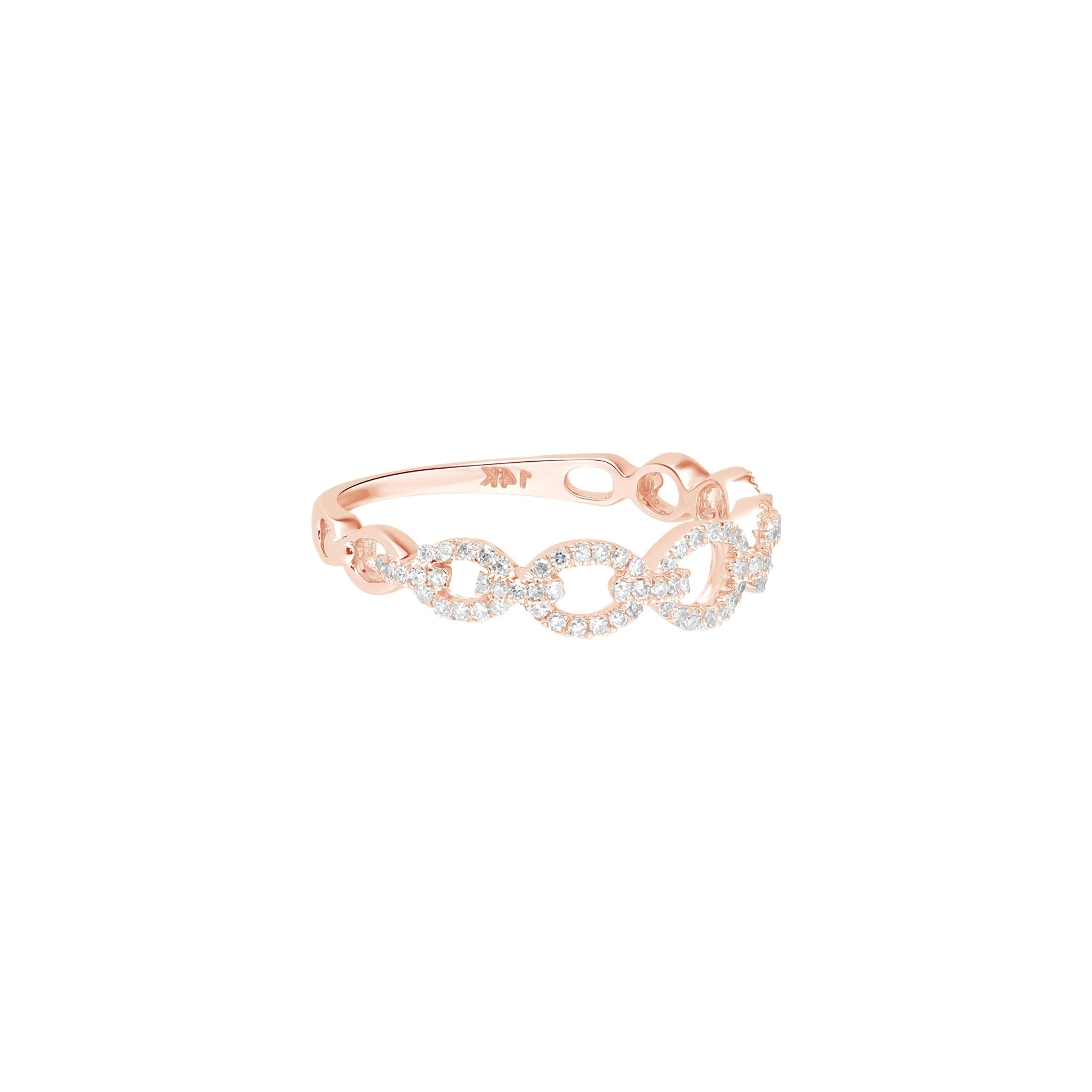 14k Rose Gold Diamond Chain Link Ring for Women - Elegant Stackable Jewelry for Everyday Wear & Special Occasions
