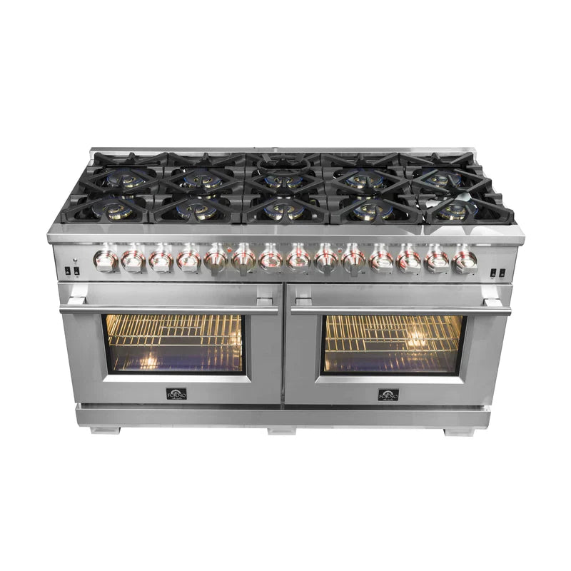 Forno 60 Inch Capriasca Dual Fuel Range with 240V Electric Oven - 10 Sealed Burners & 200,000 BTUs - Model FFSGS6187 - Perfect for Large Kitchens, Restaurants, and Catering Services