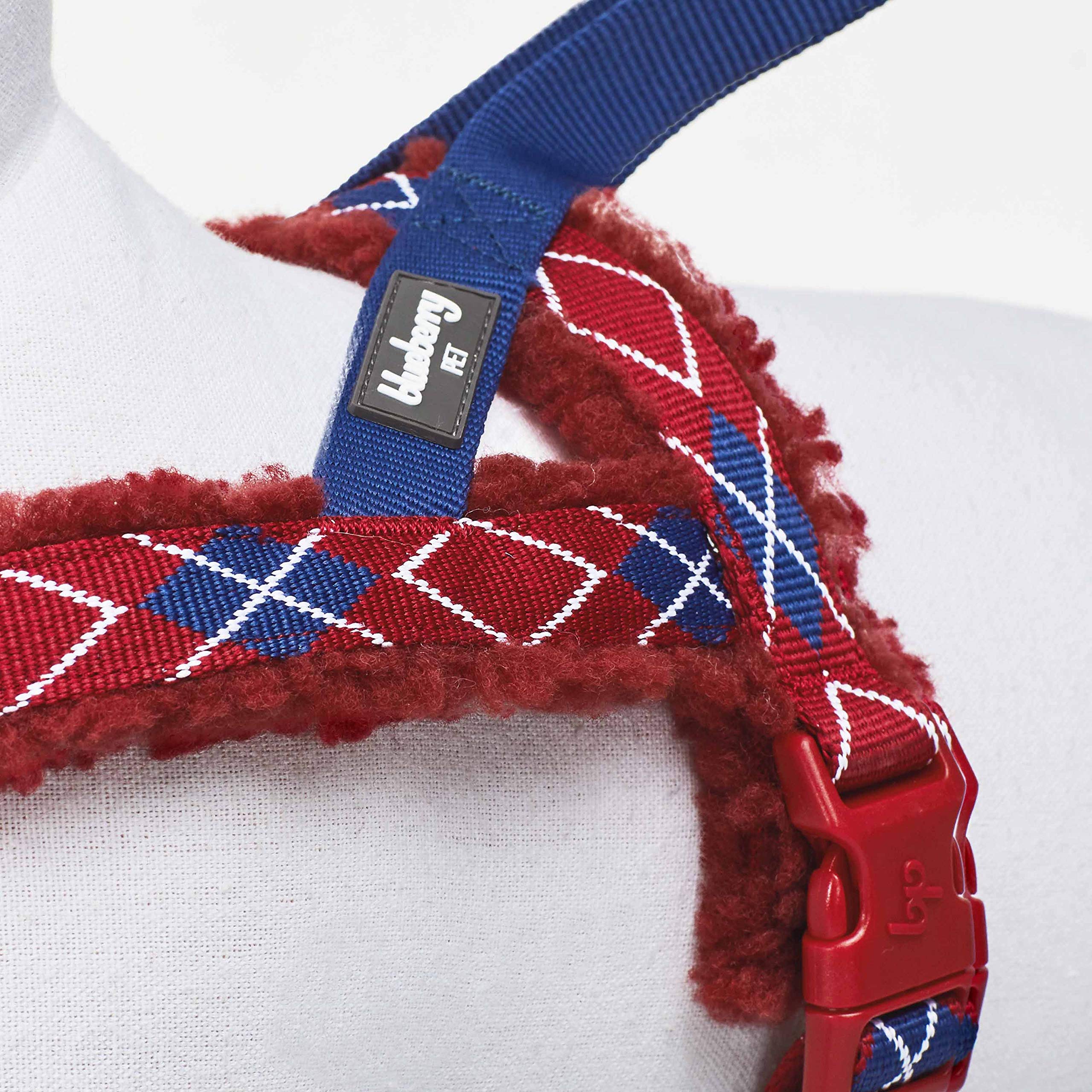 Premium Blueberry Pet Scottish Argyle Fleece Padded Dog Harness - Adjustable Soft Comfort Vest for Small Dogs (16.5