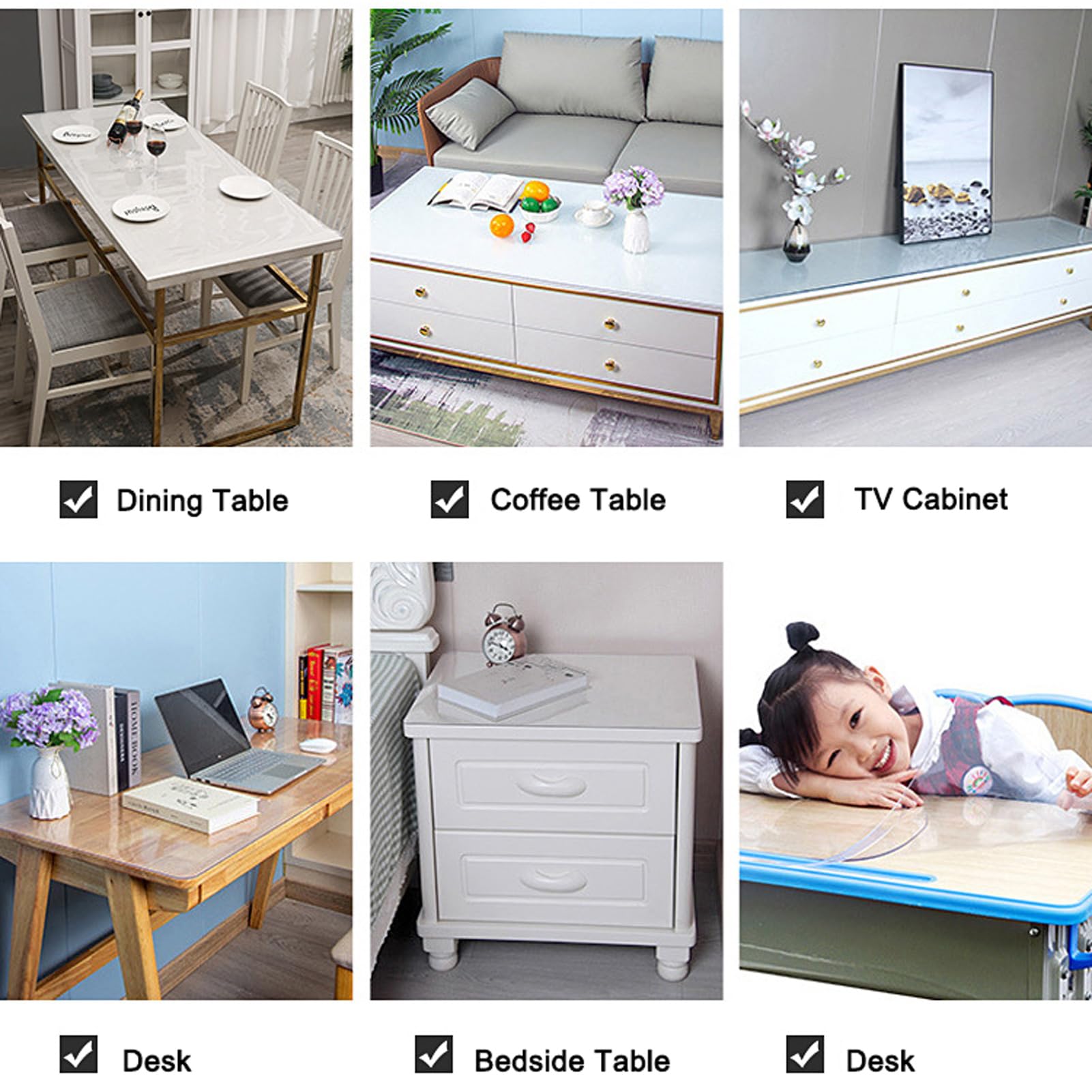 ZARBAILRE 39x63in Thick Clear PVC Table Protector - Durable Rectangular Plastic Tablecloth Desk Pad for Coffee, Dining, Office, End Tables - Ideal for Home, Office, and Event Use