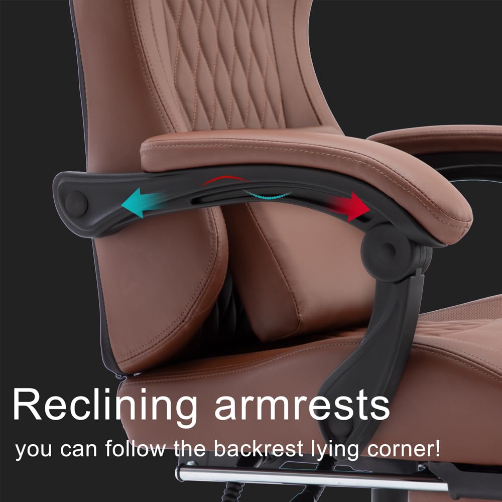 OHAHO Ergonomic Gaming Chair with Adjustable Footrest & Lumbar Support - 360° Swivel Height-Adjustable Office Chair with Headrest for PC Gaming & Home Office Work (Tan) - Perfect for Esports, Streaming & Long Work Sessions