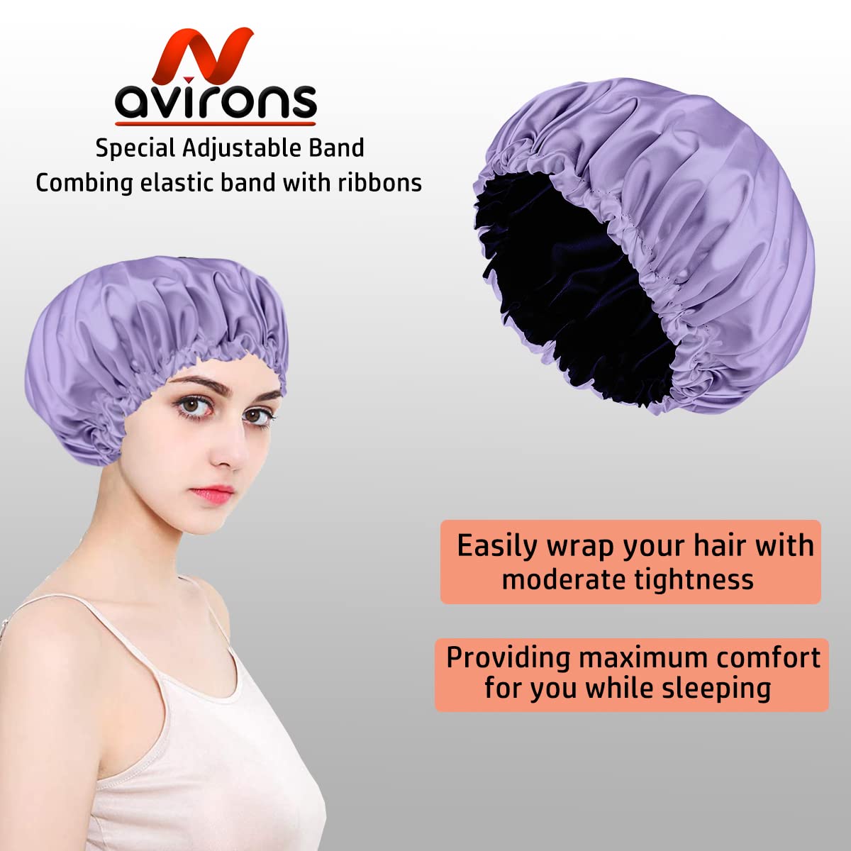 Avirons Satin Bonnet for Hair Protection | Silk Satin Sleep Cap with 3 Free Scrunchies | Reversible Hair Wrap for Curly & Natural Hair | Soft Nighttime Hair Cover for Women & Men | Perfect for Sleeping, Travel & Home Use