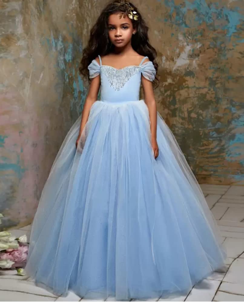 Honeydress Girls Princess Cinderella Flower Girl Dress - Off Shoulder Kids Pageant Gown for Weddings, Birthday Parties & Special Occasions
