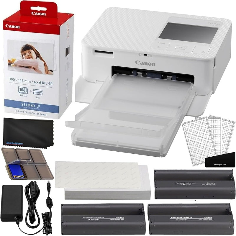 Canon SELPHY CP1500 Compact Photo Printer with Dye-Sublimation Technology - Wireless Printing, 300x300dpi Resolution - Perfect for Home, Office & Event Photography (White) | Includes Super Bundle Accessories