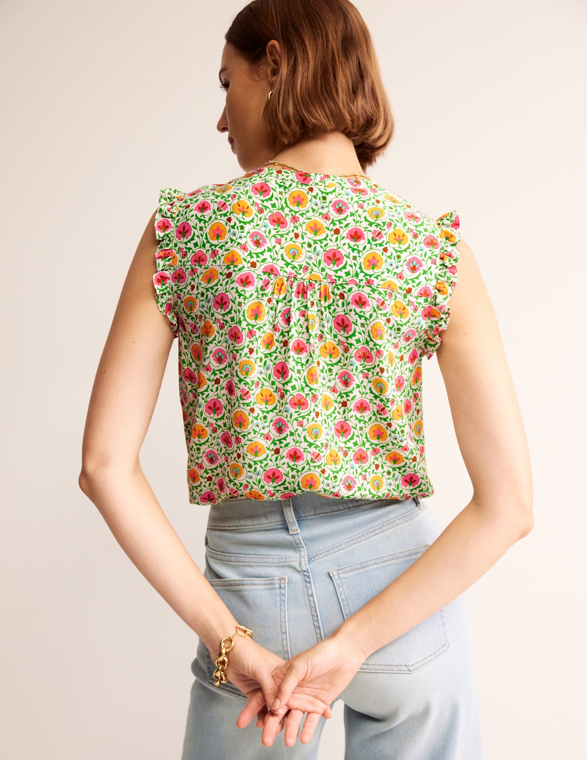 Alicia Women's Green Button Down Blouse with Floral Print - Perfect for Office Wear, Casual Outfits, and Spring Fashion