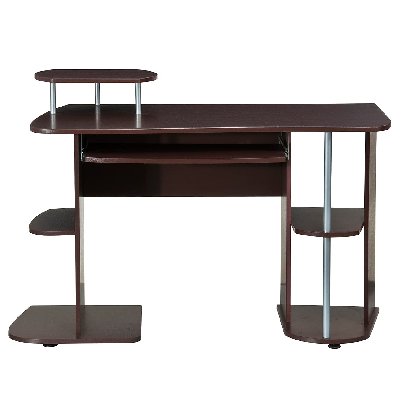 LSHIRT Easy to Assemble Computer Desk with Storage Shelf - Brown Home Office Workstation for PC, Laptop & Study | Perfect for Small Spaces & Remote Work