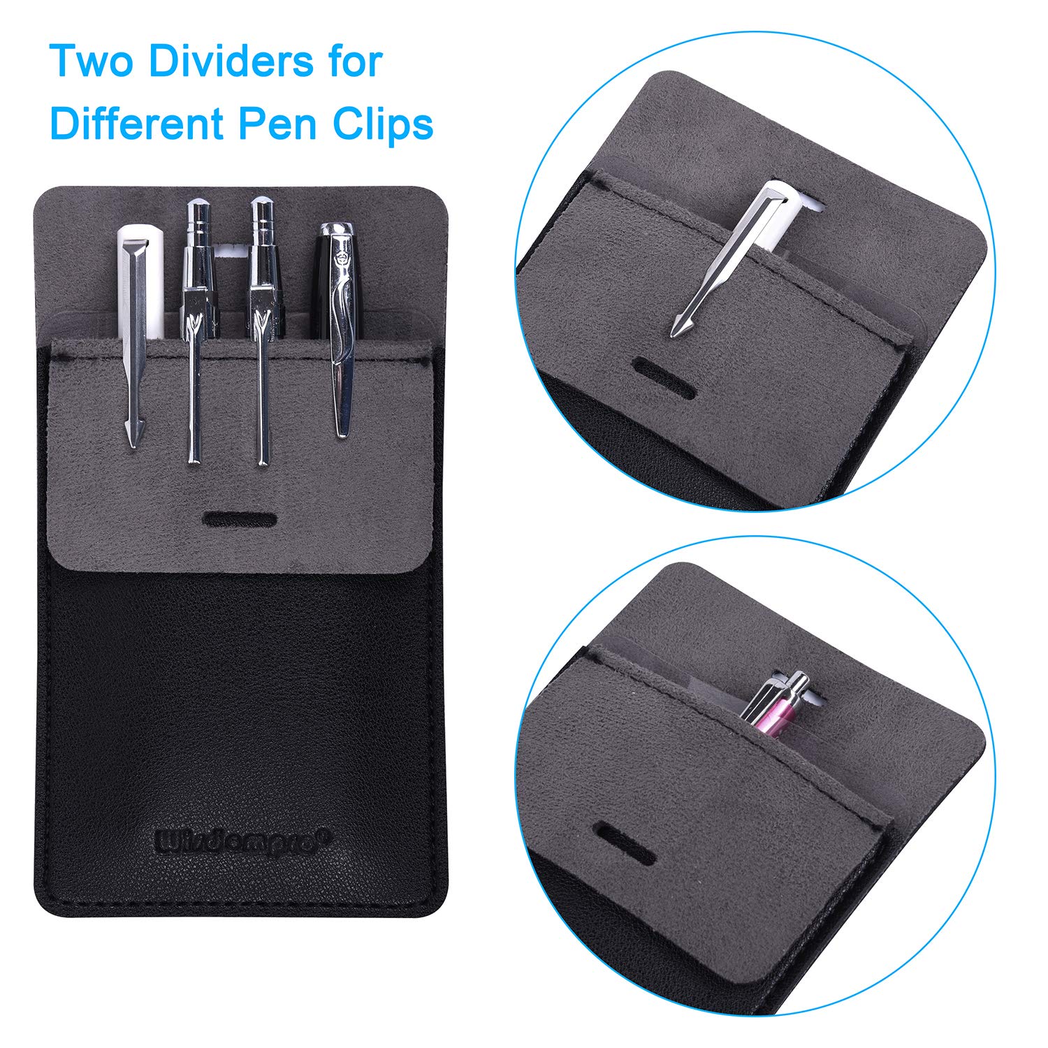 Wisdompro 3 Pack Heavy Duty PU Leather Pocket Protector - Pen Holder Pouch for Shirts, Lab Coats & Pants - Multi-Functional Organizer for Pens, Pencils, Markers & Notes (Black) - Perfect for Office, School & Work Uniforms