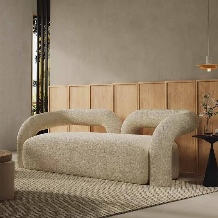 Modern Boucle Sherpa Upholstered Curved Sofa - White, Gray, Yellow, Pink & Tiffany Blue - Cozy Living Room Furniture for Small Spaces & Apartments