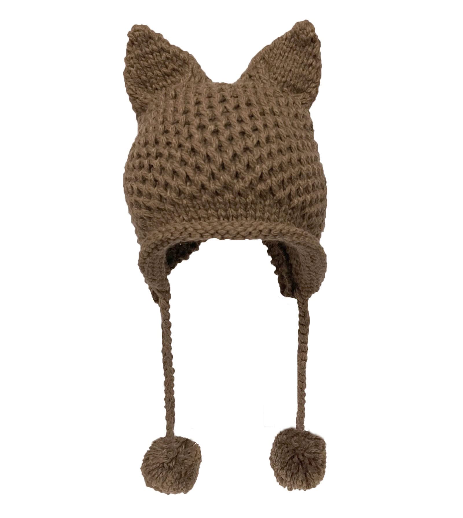 BIBITIME Women's Crochet Knit Cat Ear Beanie - Warm Winter Hat for Snowboarding, Outdoor Activities, and Casual Wear
