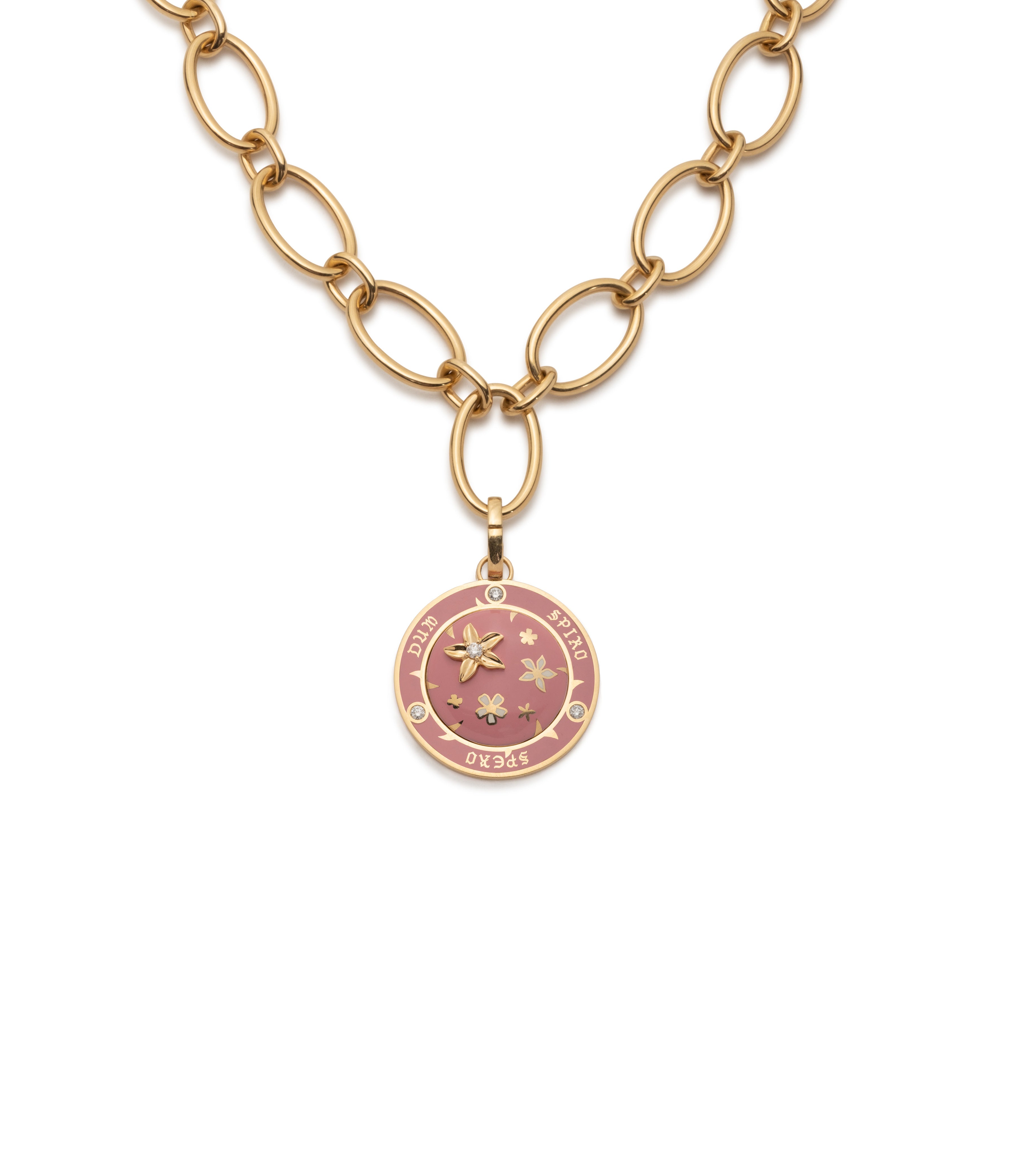 Resilient Oval Link Necklace - 14K Yellow Gold with Rose Ceramic Pendant for Women | Elegant Everyday Jewelry Gift for Her | Perfect for Date Nights, Anniversaries & Special Occasions