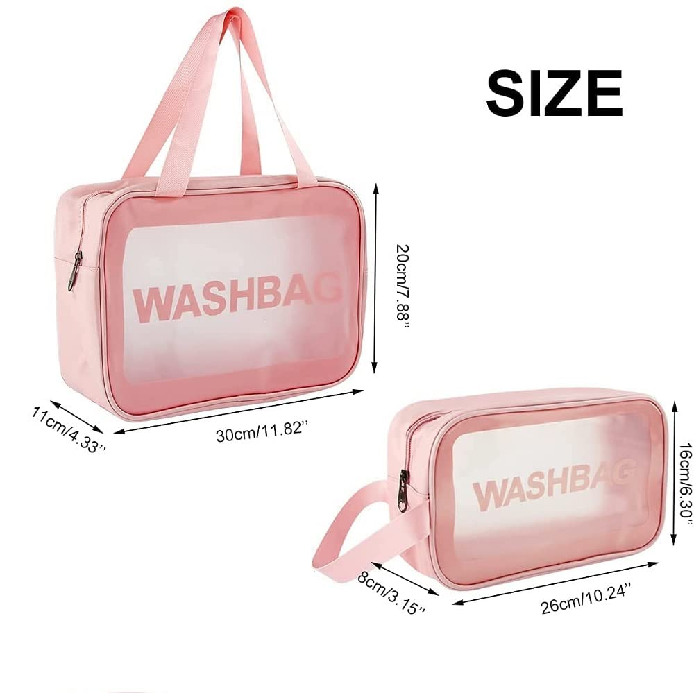 Waterproof PVC Clear Toiletry Bag for Women & Men - Travel Makeup Cosmetic Organizer with Zipper, Portable Carry Pouch (Set of 2 Pink Bags) - Perfect for Gym, Travel, and Daily Essentials Storage