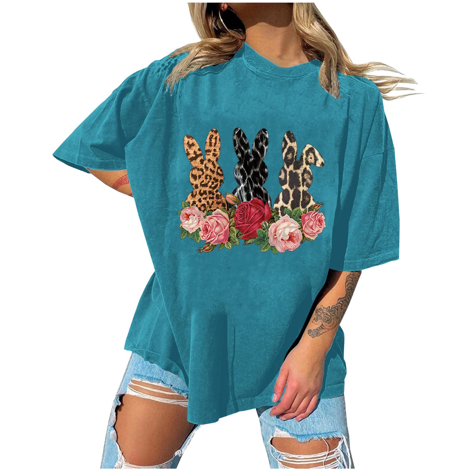 Vintage Easter Graphic Tee Shirts for Women - Short Sleeve Loose Crewneck Summer Tops | Casual Pullover Tunic for Spring Festivals, Easter Parties & Everyday Wear