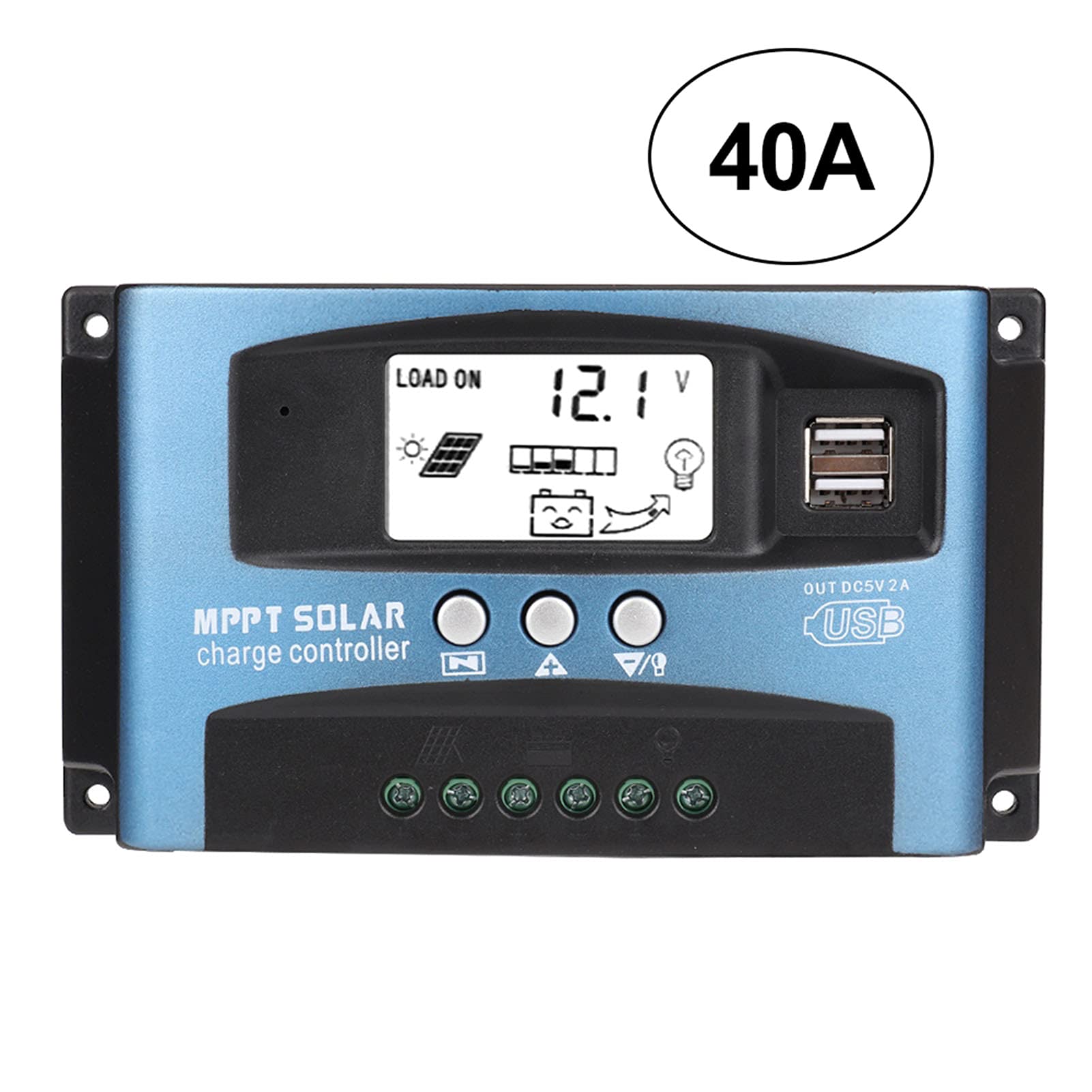 KIMISS 40A MPPT Solar Charge Controller with LCD Display - 12V/24V Dual USB for RV, Boat, Off-Grid System - Efficient Solar Panel Regulator for Home & Outdoor Power