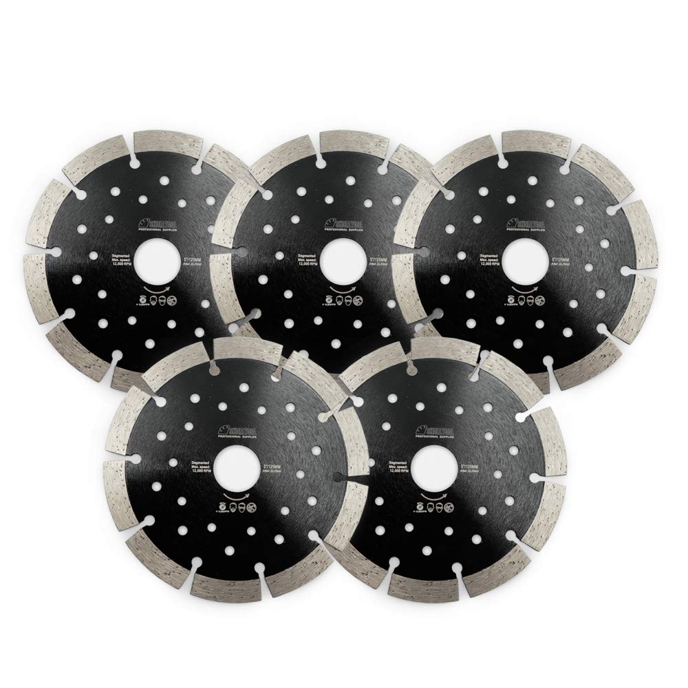 5 Pack 5 Inch Diamond Blades for Angle Grinder - Premium Dry/Wet Cutting Disc for Concrete, Stone, Brick & Masonry - 7/8 Arbor - Perfect for Construction, Renovation & DIY Projects