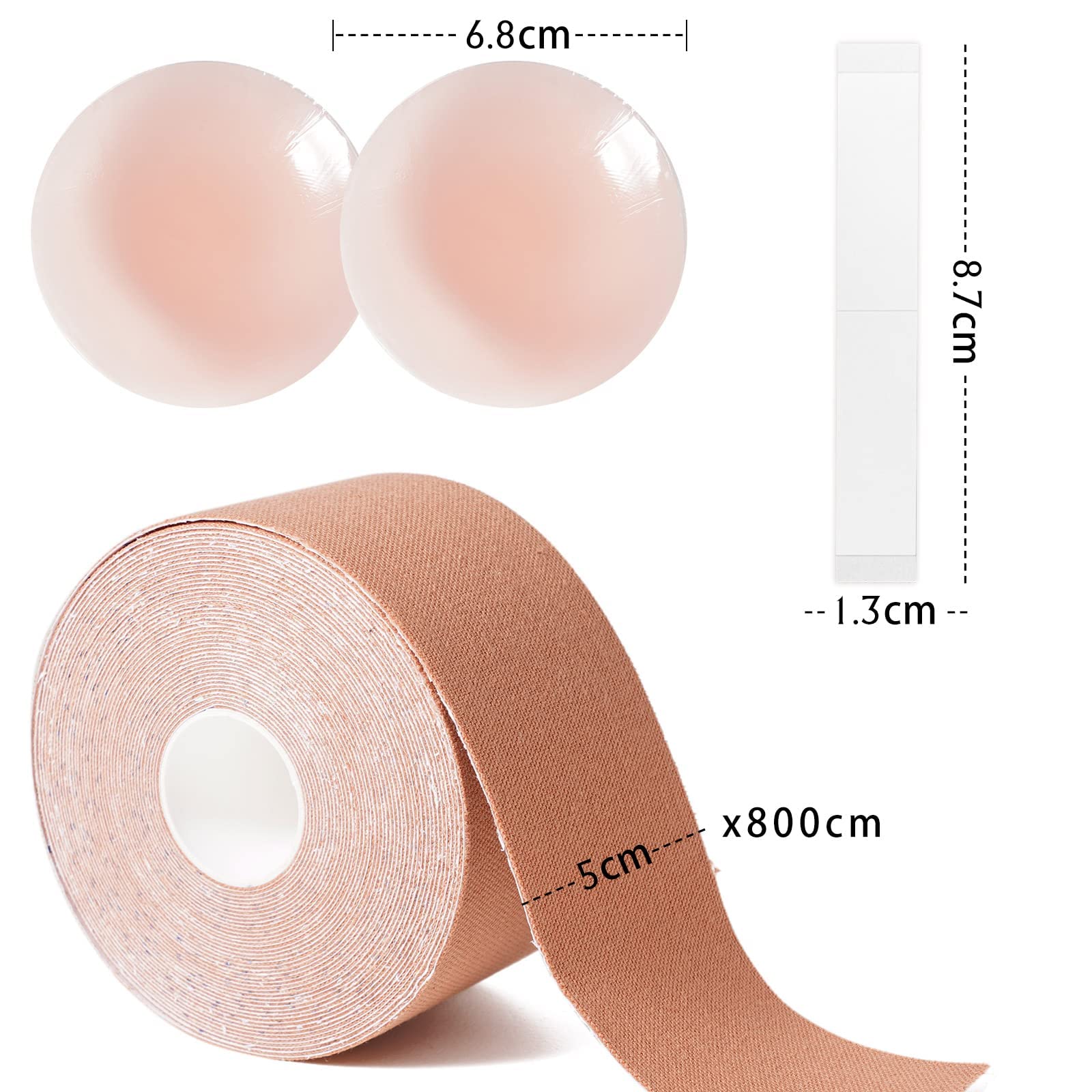 Boob Tape Breast Lift Tape - Adhesive Bra for A-E Cup with 1 Pair Reusable Silicone Nipple Covers & 40Pcs Clothing/Body Tape - Perfect for Backless Dresses, Swimwear & Special Occasions