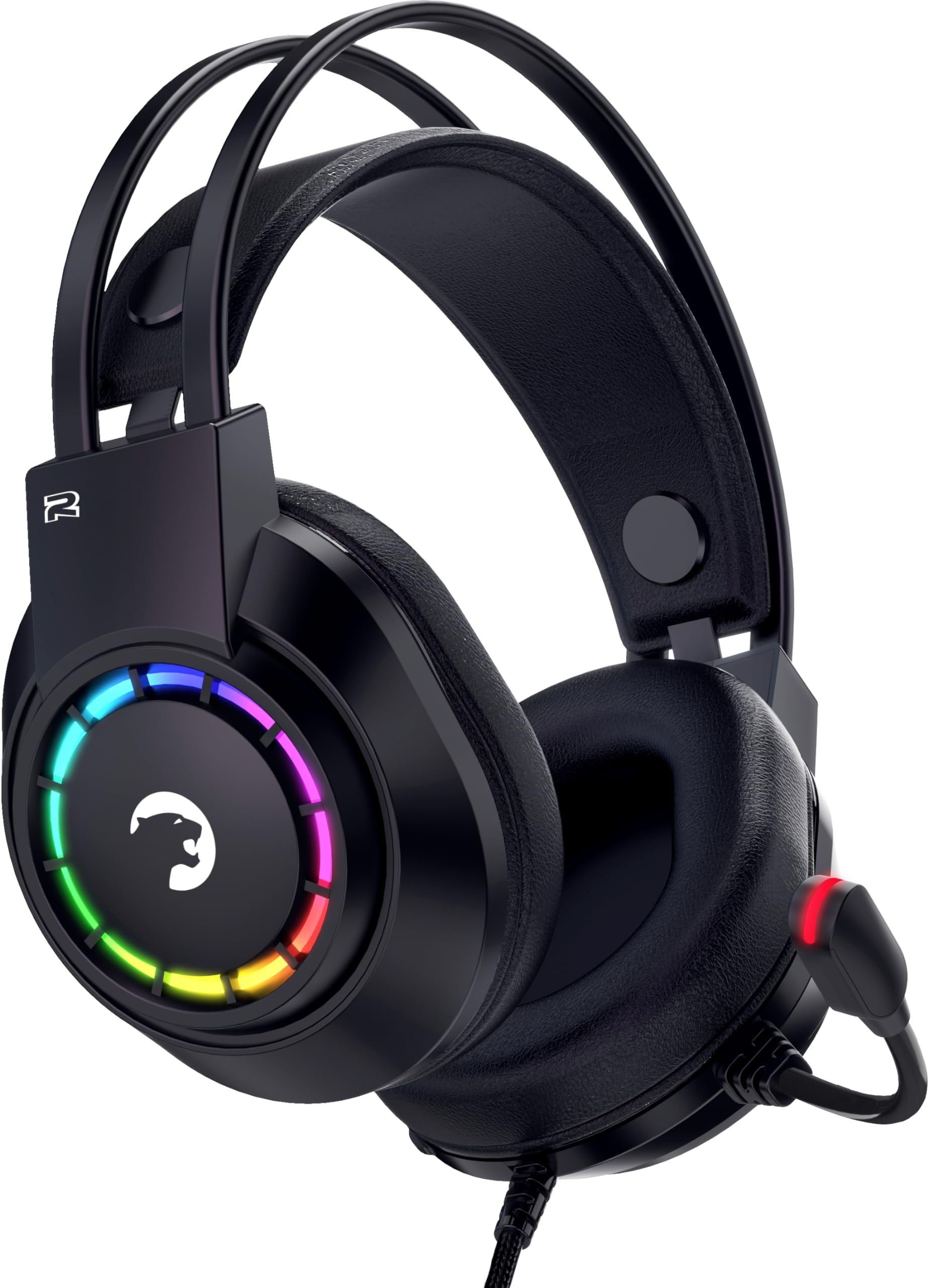 GAMEPOWER Voldon USB Gaming Headset with 7.1 Virtual Surround Sound - Wired LED Headphones, 50MM Drivers, Comfortable Design, 360 Spatial Audio & Noise-Canceling Mic for PC, Laptop (Black) - Perfect for FPS, RPG & Online Gaming