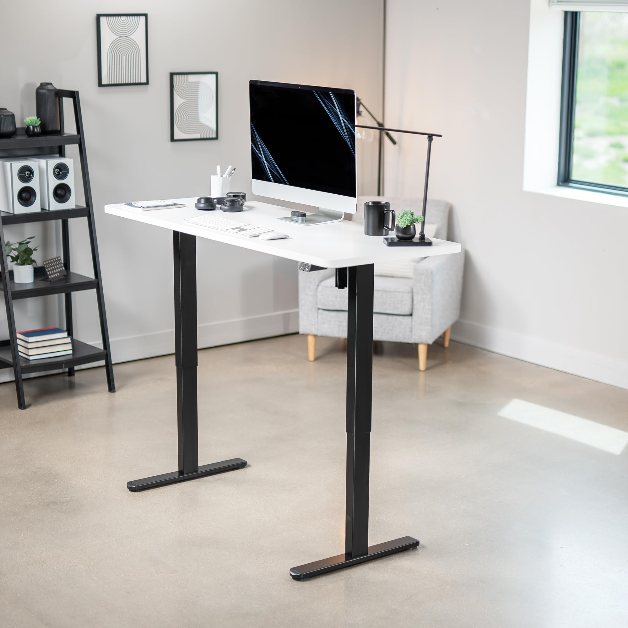 VIVO 60-inch Electric Height Adjustable Standing Desk - 60 x 24 inch White Solid Table Top with Black Frame - Ergonomic Home & Office Workstation (B0 Series, DESK-KIT-B06W) - Perfect for Remote Work, Gaming, and Study Spaces