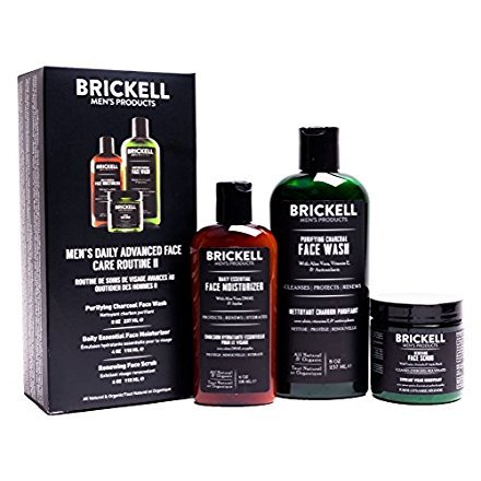 Brickell Men's Daily Advanced Face Care Routine Set - Activated Charcoal Facial Cleanser, Exfoliating Scrub & Hydrating Moisturizer - Natural Organic Skincare for Men | Perfect for Morning & Night Routine, Travel & Gym Essentials