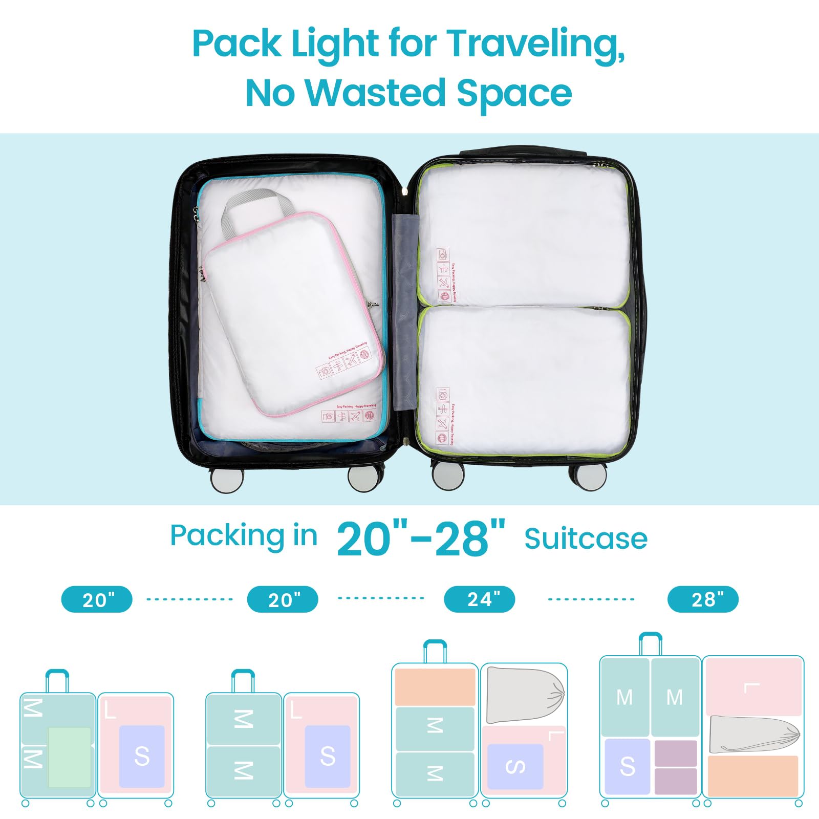 Cambond Compression Packing Cubes Set - 4-Piece Travel Organizer for Suitcases & Carry-On Luggage | Space-Saving Travel Essentials for Women & Men | Perfect for Business Trips, Vacations & Weekend Getaways