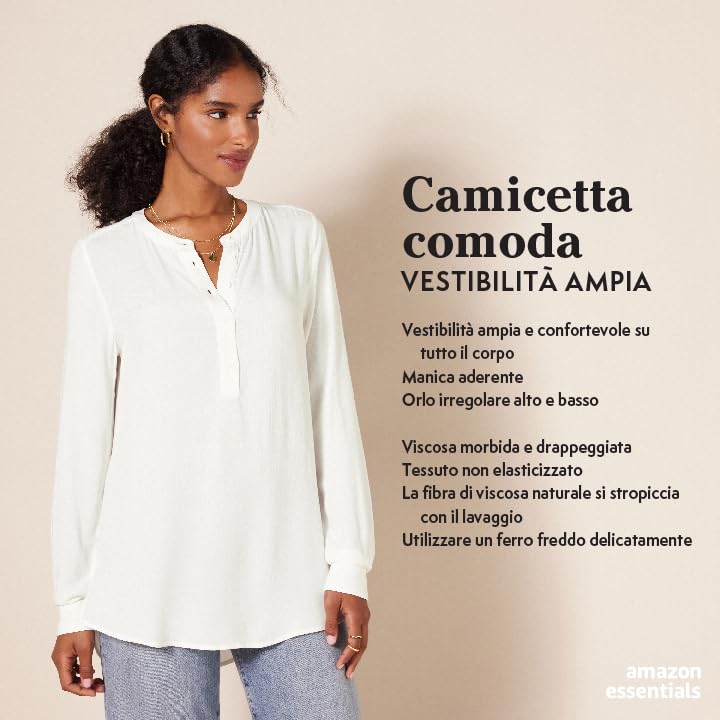 Amazon Essentials Women's Long Sleeve Blouse - Soft Cotton Shirt for Work & Casual Wear | Office, Date Night & Everyday Outfits