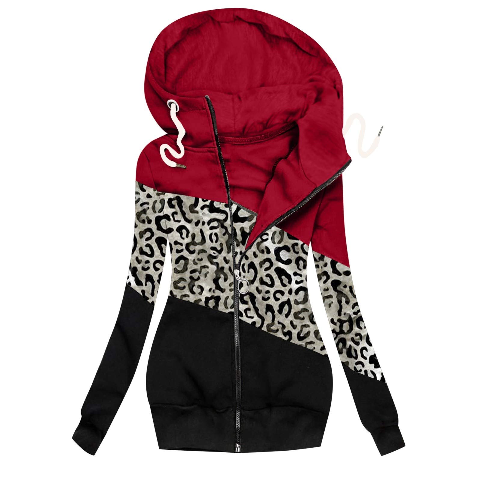 Women's Winter Leopard Print Zipper Sweatshirt Jacket with Inside Pockets - Cozy Casual Long Sleeve Coat for Cold Weather Outfits & Streetwear Fashion