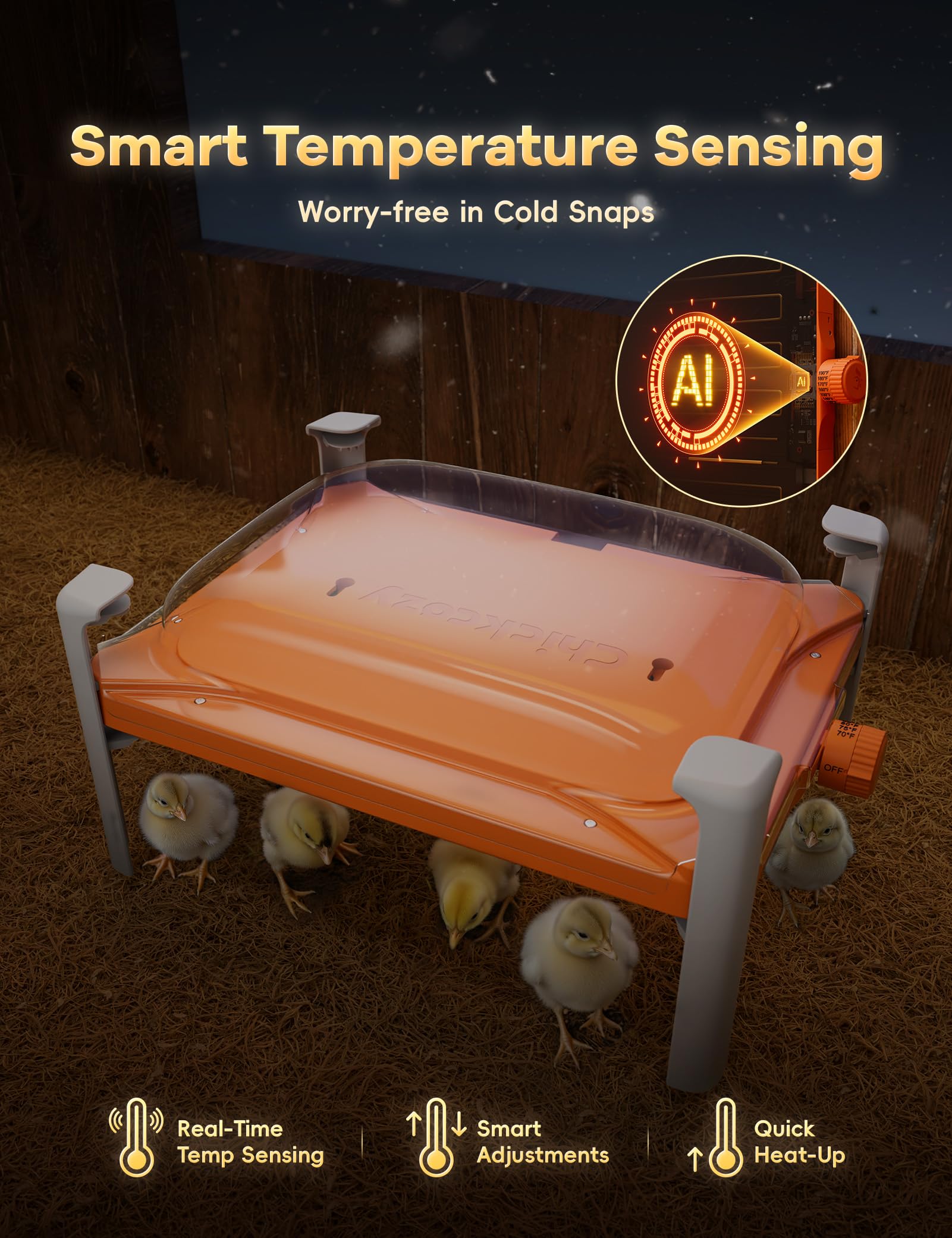 200W Smart Chicken Coop Heater with Built-in Temperature Sensor - Adjustable Brooder Heating Plate for 25 Chicks - UL Certified Poultry Heater Compatible with Timers & Thermostats - Perfect for Winter Chicken Care, Egg Hatching & Poultry Farming