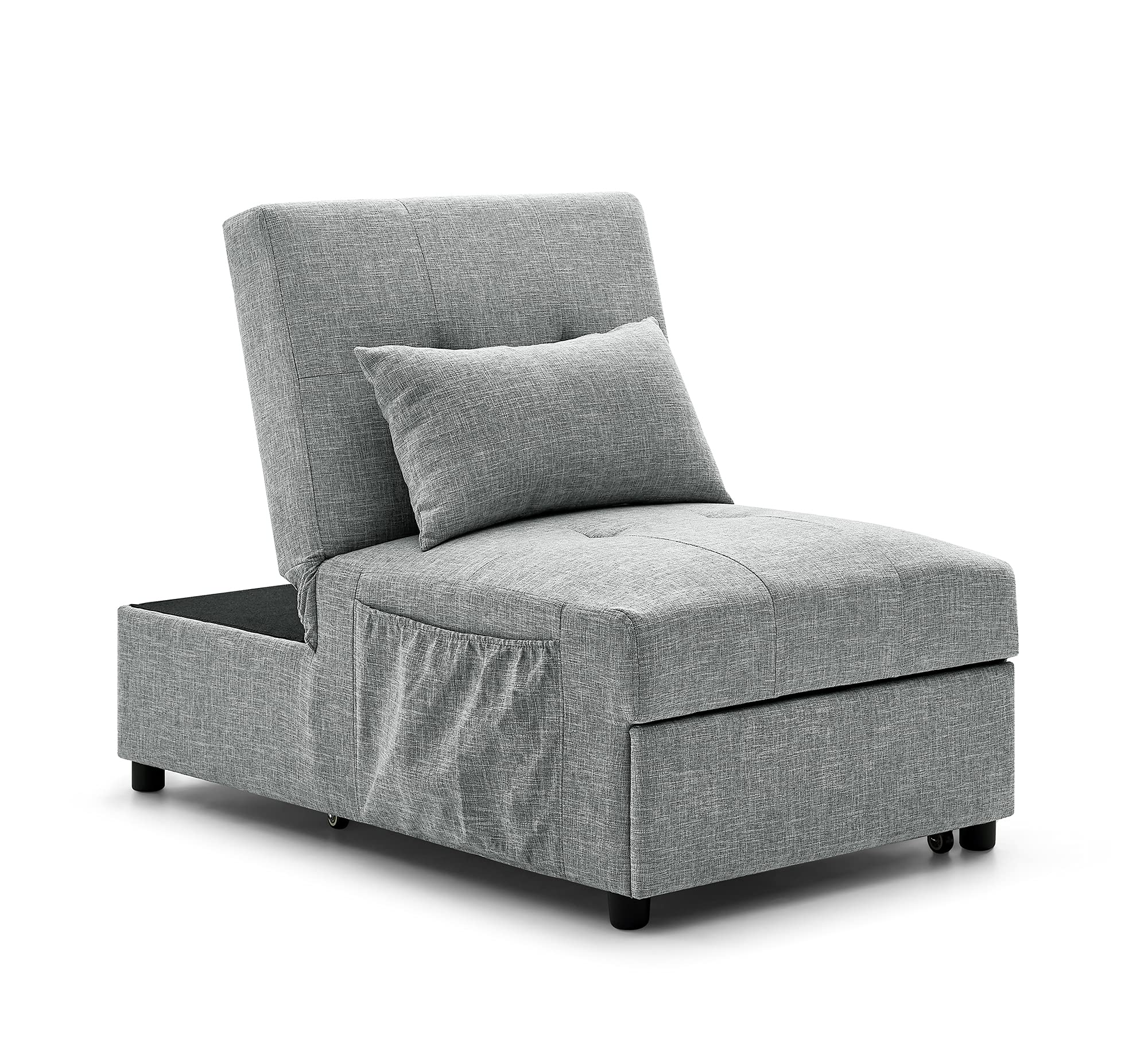 4-in-1 Convertible Sofa Bed Chair - Armless Sleeper Chaise Lounge with Ottoman, 100% Polyester Fabric for Living Room, Guest Room & Small Spaces - Pull Out Single Bed for Comfortable Sleeping & Relaxing