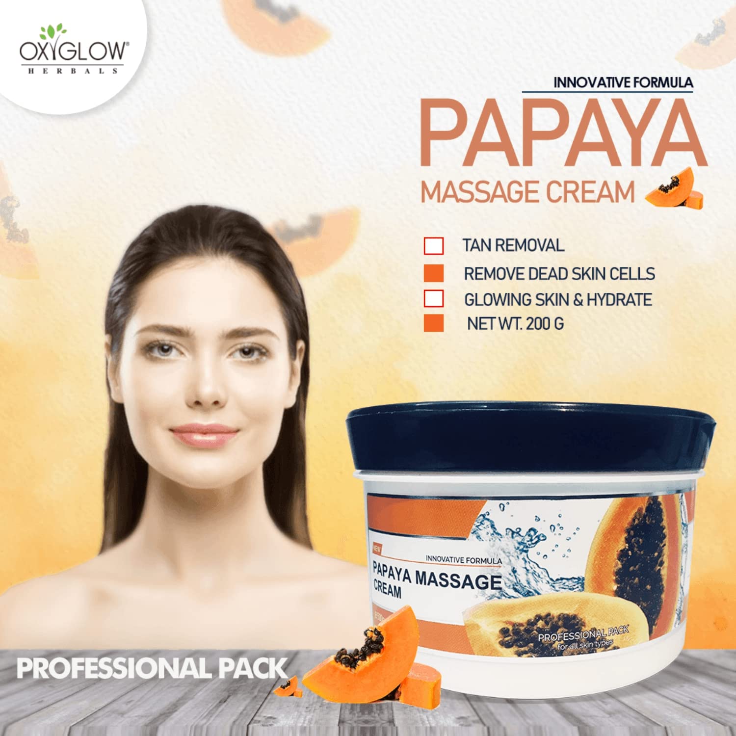 OxyGlow Herbals Papaya Face Massage Cream with Vitamin E - 500g (Pack of 2) for Healthy & Glowing Skin - Perfect for Daily Skincare Routine & Spa Treatments