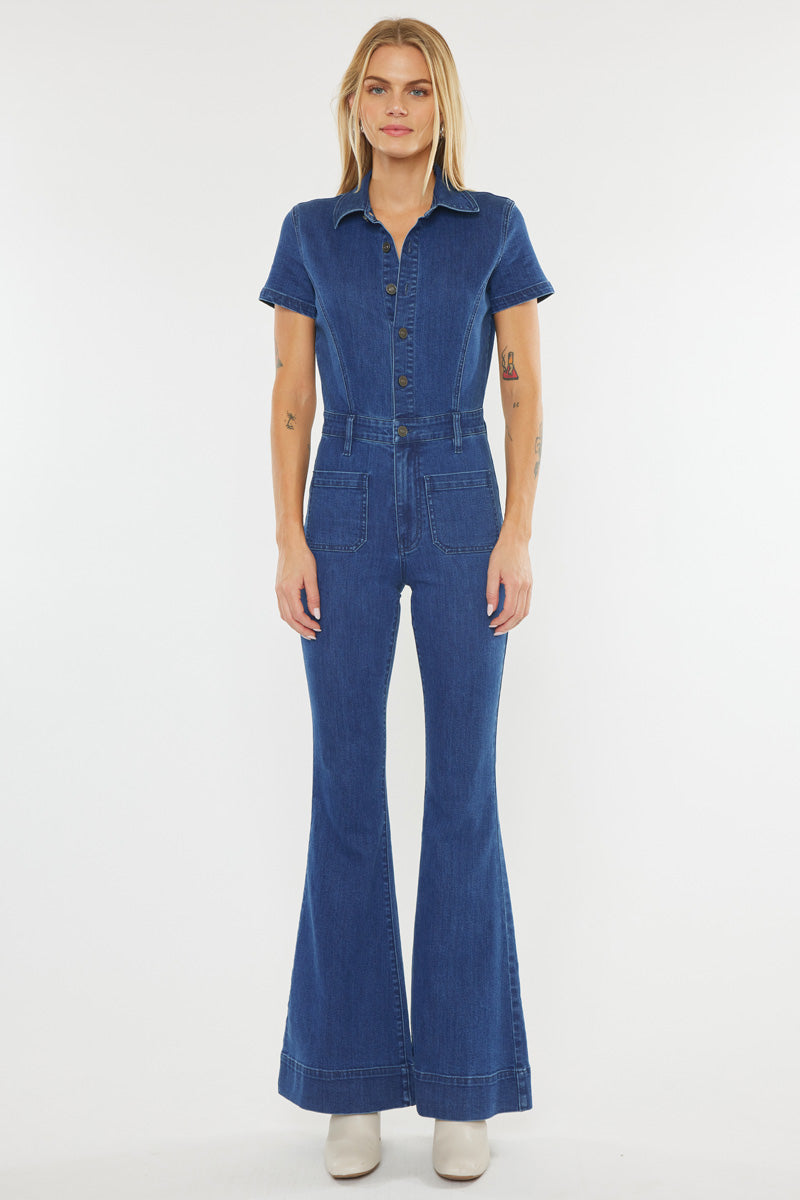 Daya Super Flare Jumpsuit for Women - Stretchy High Waist Wide Leg Romper - Perfect for Parties, Date Nights & Casual Outings