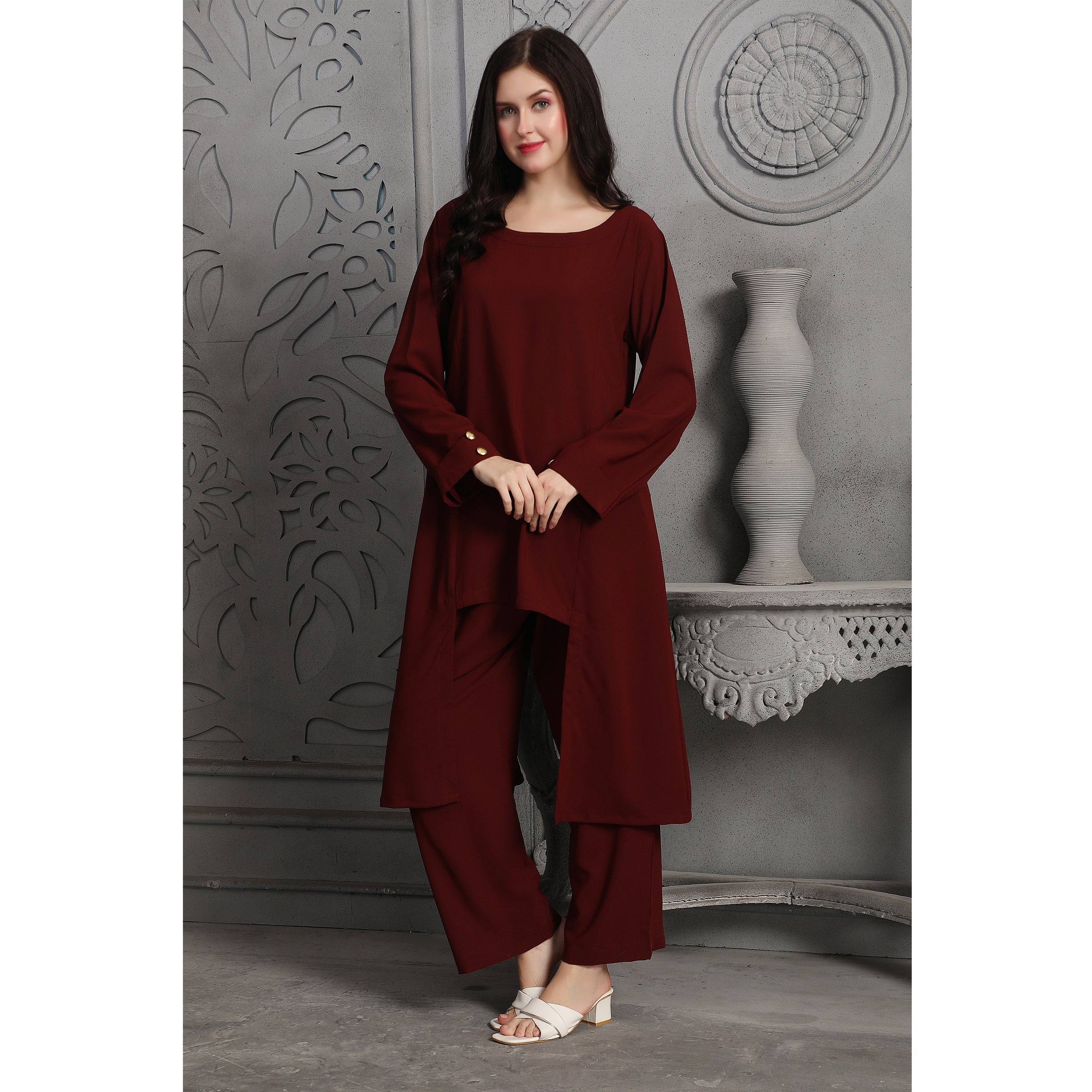 Stylish Deep Maroon Designer Pant & Top Coord Set for Women | Elegant Matching Outfit for Parties, Work & Casual Wear | Perfect for Date Nights, Office & Social Events