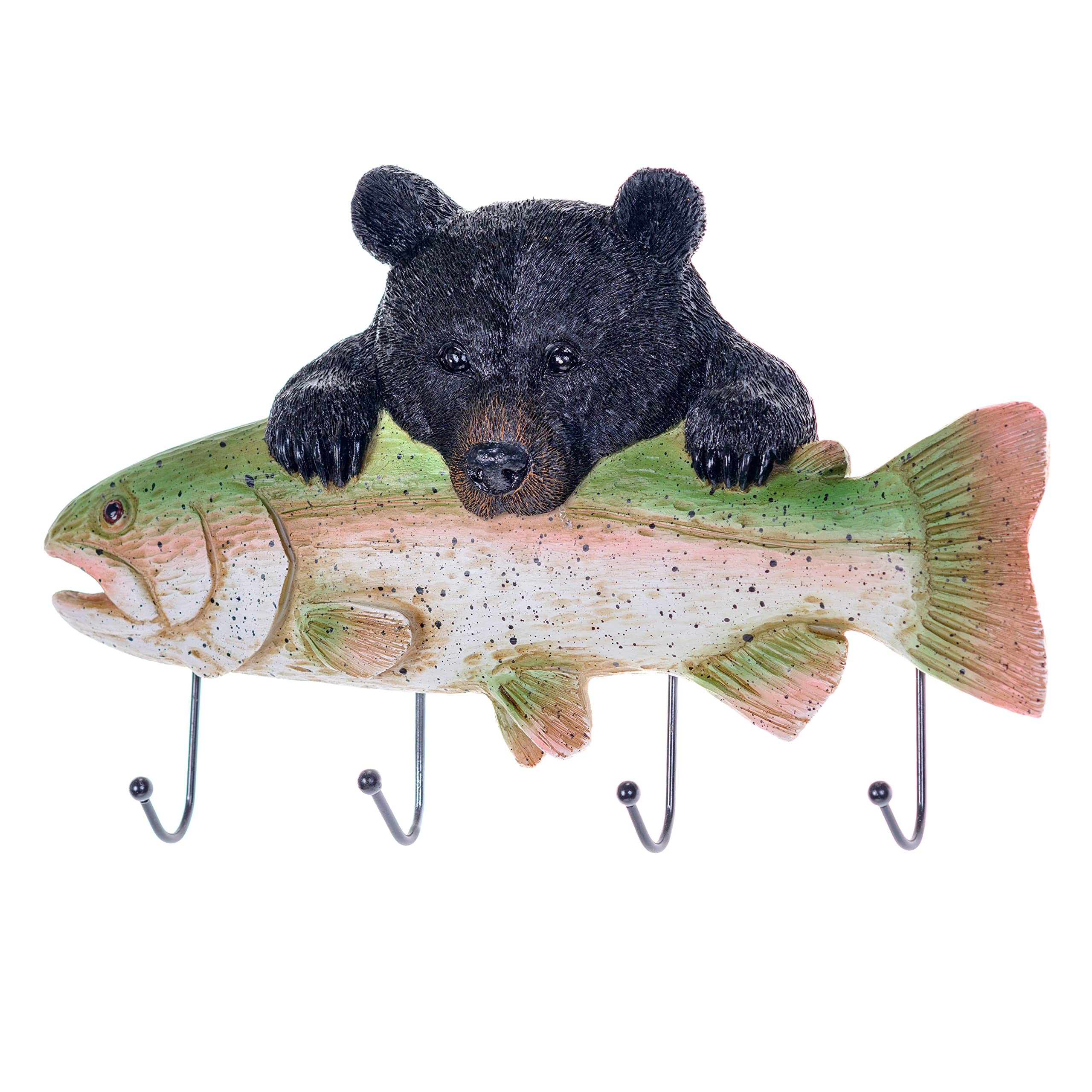 Pine Ridge Fish and Bear Key Holder - Wall Mounted Hooks for Keys, Jackets & Towels | Rustic Home Entryway Decor for Cabin, Farmhouse or Lodge