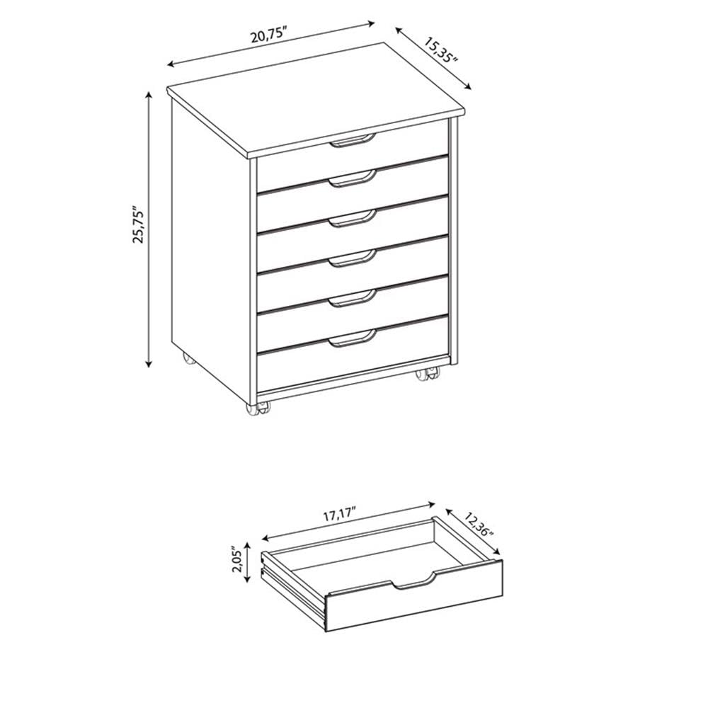 Natural Wood 6-Drawer Wide Rolling Cart with Wheels - Perfect for Office, Kitchen, Bathroom & Bedroom Storage Organization