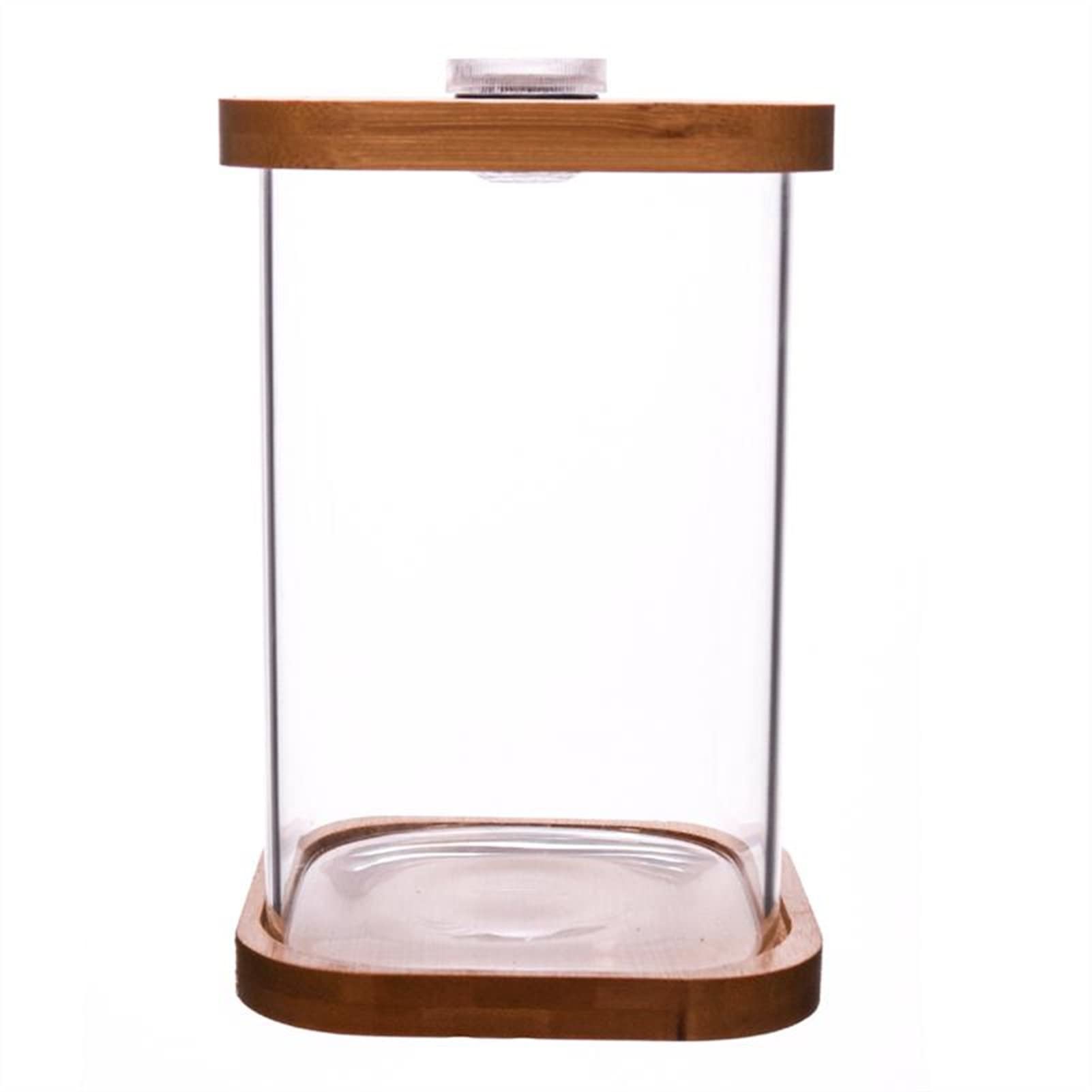 1pc Mini Square Transparent Fish Tank with Bamboo Base - Small Aquarium for Betta Fish, Desktop Decoration, Home & Office Decor