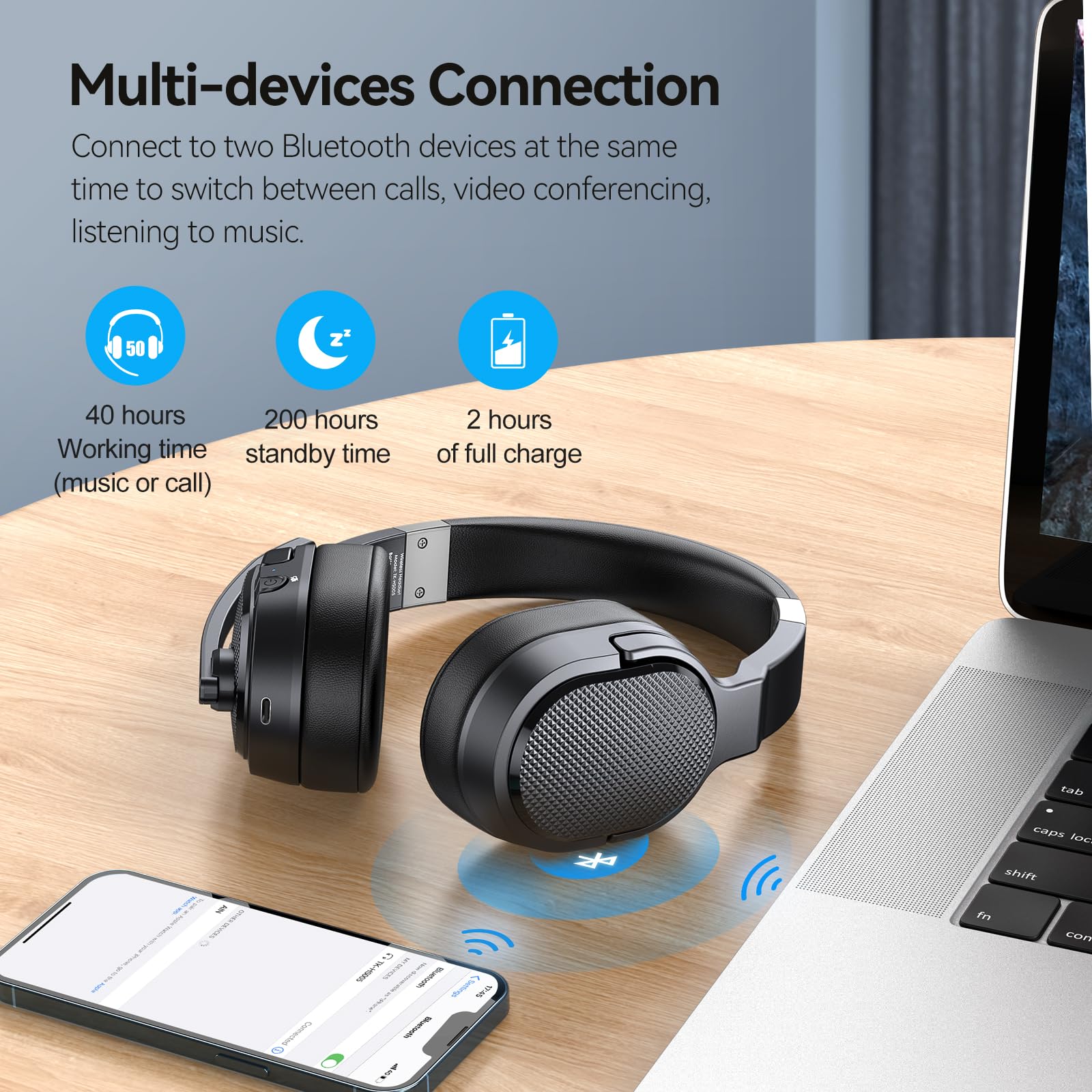 TECKNET Bluetooth Trucker Headset - 40Hrs Battery Life, Wireless Headset with Noise Cancelling Mic & 3 EQ Modes for PC, Drivers, Office & Call Center | Perfect for Long Work Shifts, Hands-Free Calls & Clear Audio in Noisy Environments