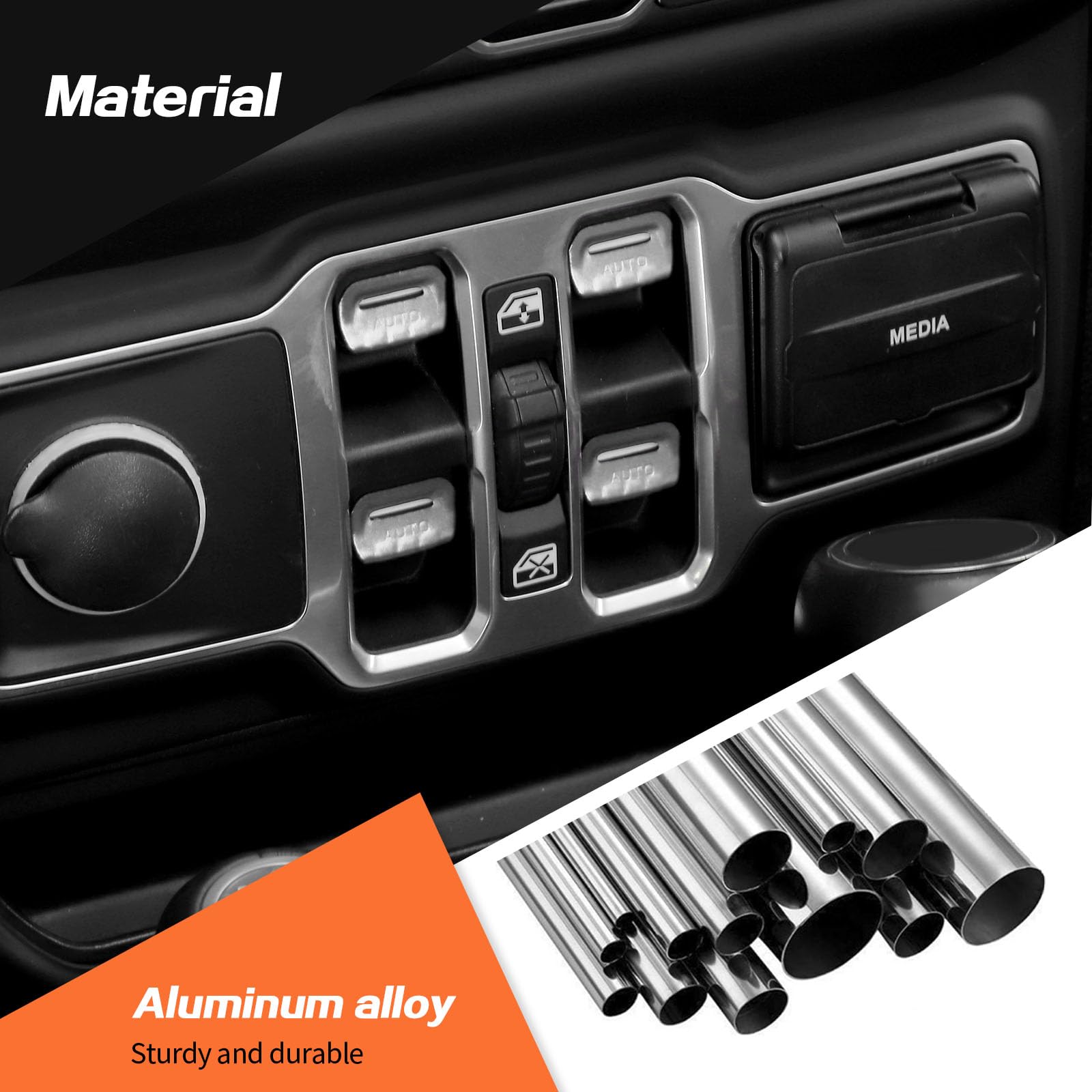 JeCar Silver Aluminum Alloy Window Switch Button Cover Trim for Jeep Wrangler JL JLU & Gladiator JT (2018-2024) - Interior Accessories Upgrade for Enhanced Style & Protection | Perfect for Off-Roading, Daily Driving & Car Customization