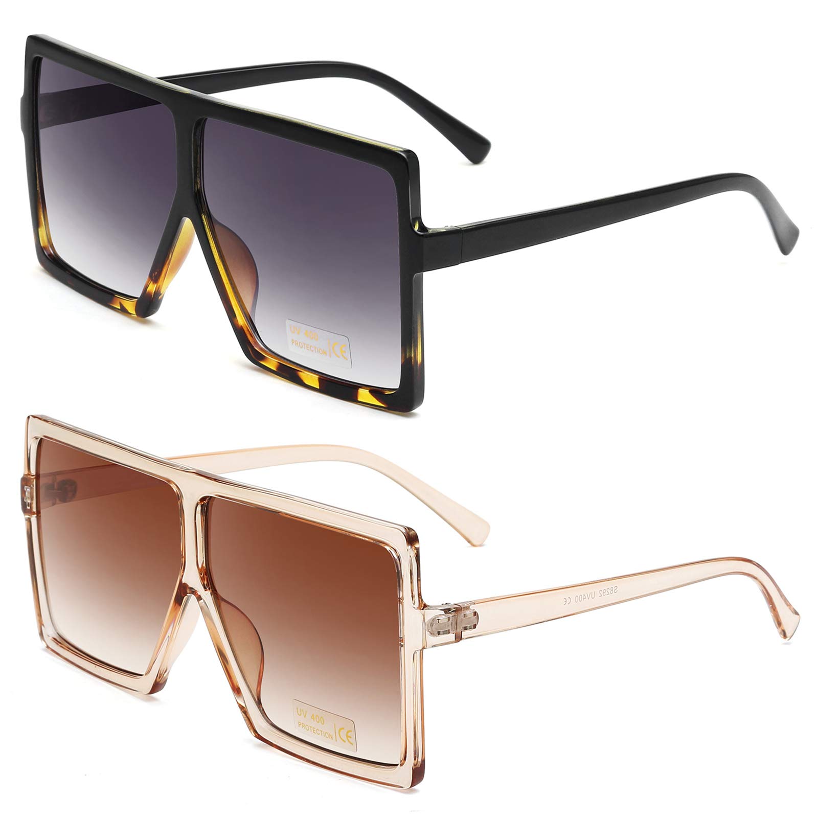 GRFISIA Square Oversized Sunglasses for Women & Men - UV Protection Flat Top Fashion Shades for Driving, Beach & Outdoor Activities