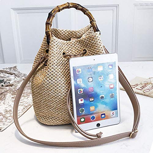 Stylish Women's Straw Bucket Bag with Drawstring - Bamboo Tote Shoulder Bag & Crossbody Beach Purse | Perfect for Summer Outings, Vacations, and Seaside Adventures