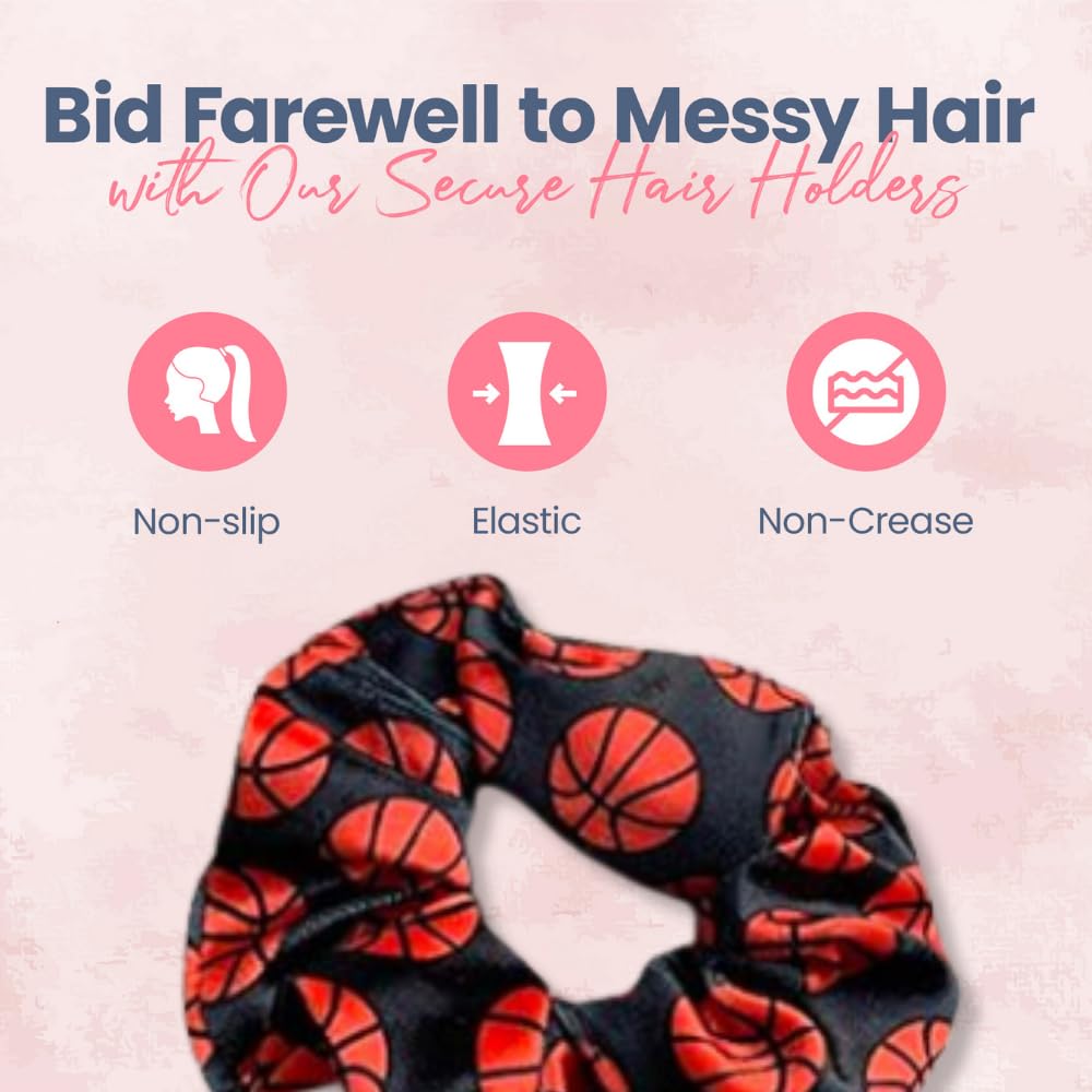 No Crease Premium Velvet Basketball Hair Scrunchies for Girls - Soft Elastic Hair Ties for Sports, Workouts & Gifts - Perfect for Basketball Games, Gym Sessions and Everyday Use