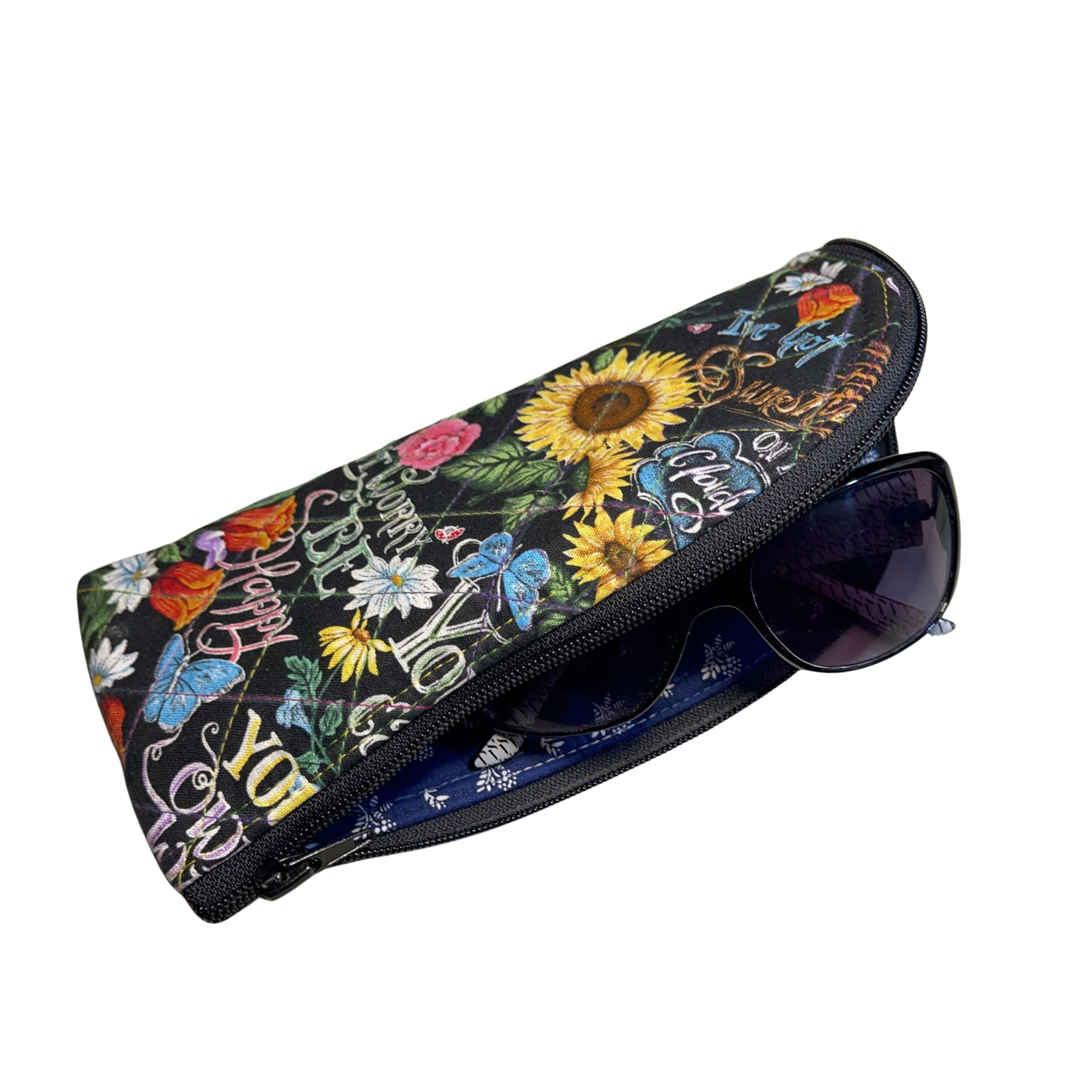Floral Sunglasses Case with Zipper Closure - Quilted Eyeglasses Pouch for Women, Gift for Her - Durable Sunglasses Sleeve & Eyeglasses Holder (Sunshine Floral) - Perfect for Travel, Beach & Everyday Use