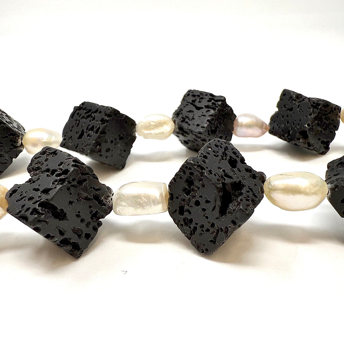 26 Black Lava Stone Cube Beads & Freshwater Pearl Necklace for Women - Elegant Boho Chic Jewelry for Everyday Wear, Date Night and Special Occasions