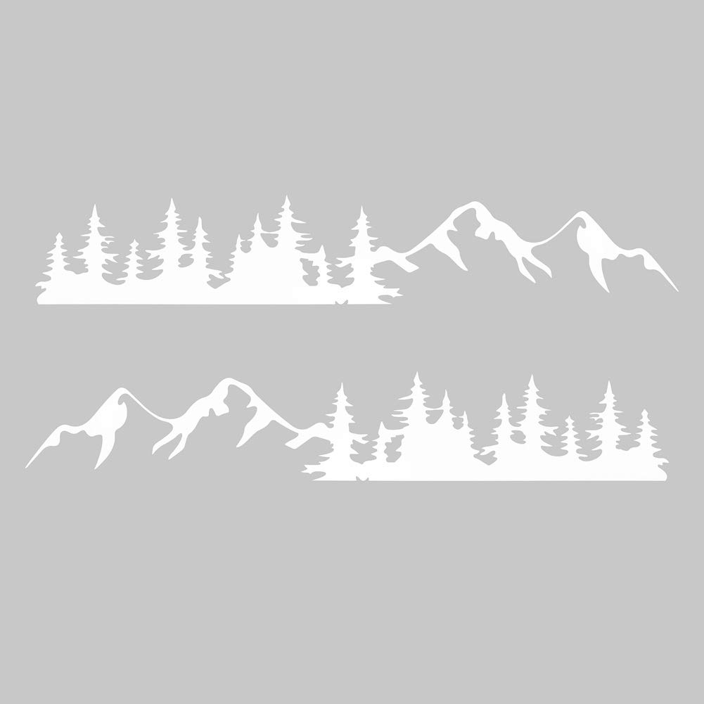 AuMoHall Forest & Mountain Scenery Car Decals - 70.86''x12.20'' Universal Self-Adhesive Vinyl Stickers for Auto Body Side Decoration (White) - Perfect for SUV, Truck & Off-Road Vehicle Customization