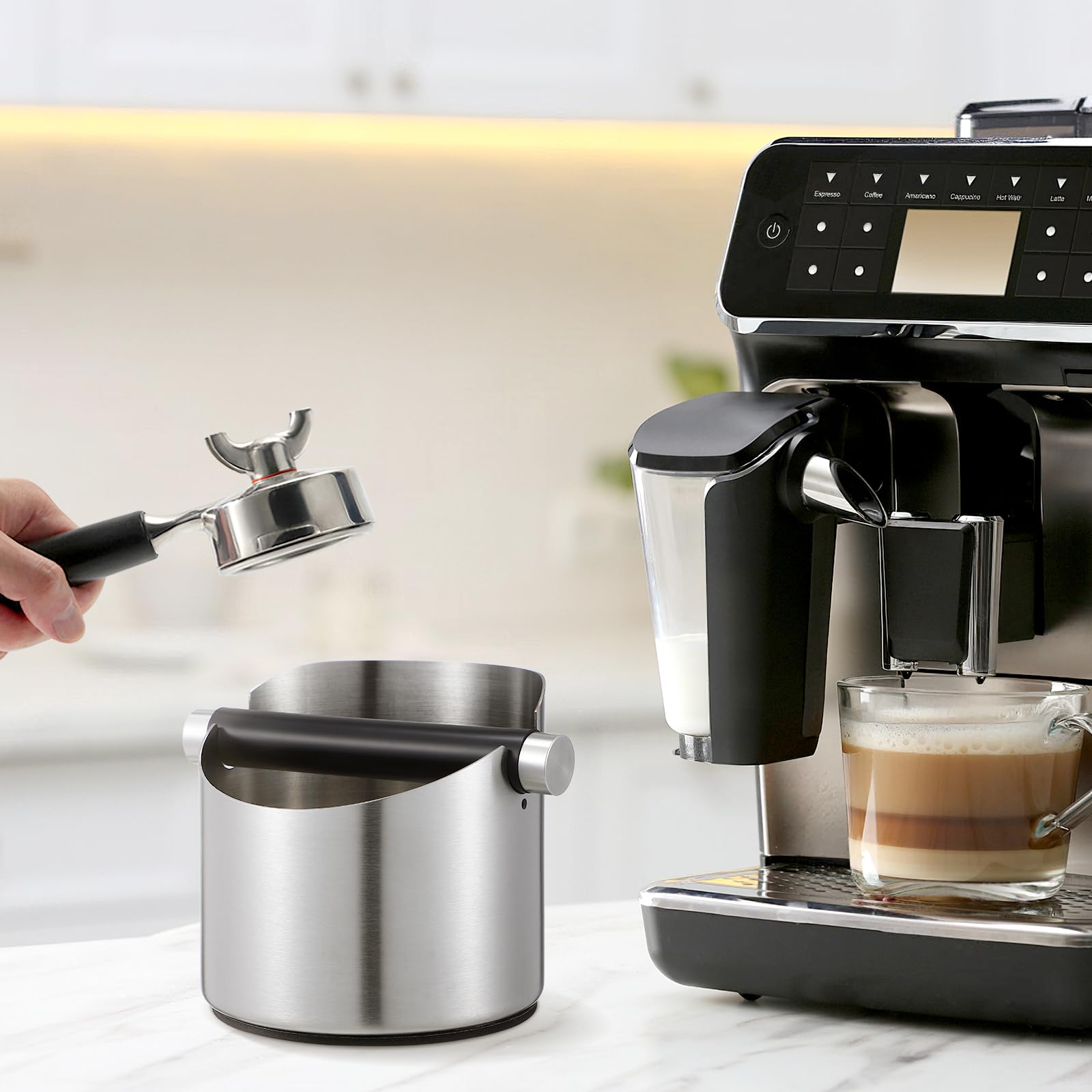Jojofuny Stainless Steel Espresso Knock Box - Coffee Grounds Container & Dump Bin for Baristas - Perfect for Home & Commercial Coffee Makers, Espresso Machines & Coffee Shops