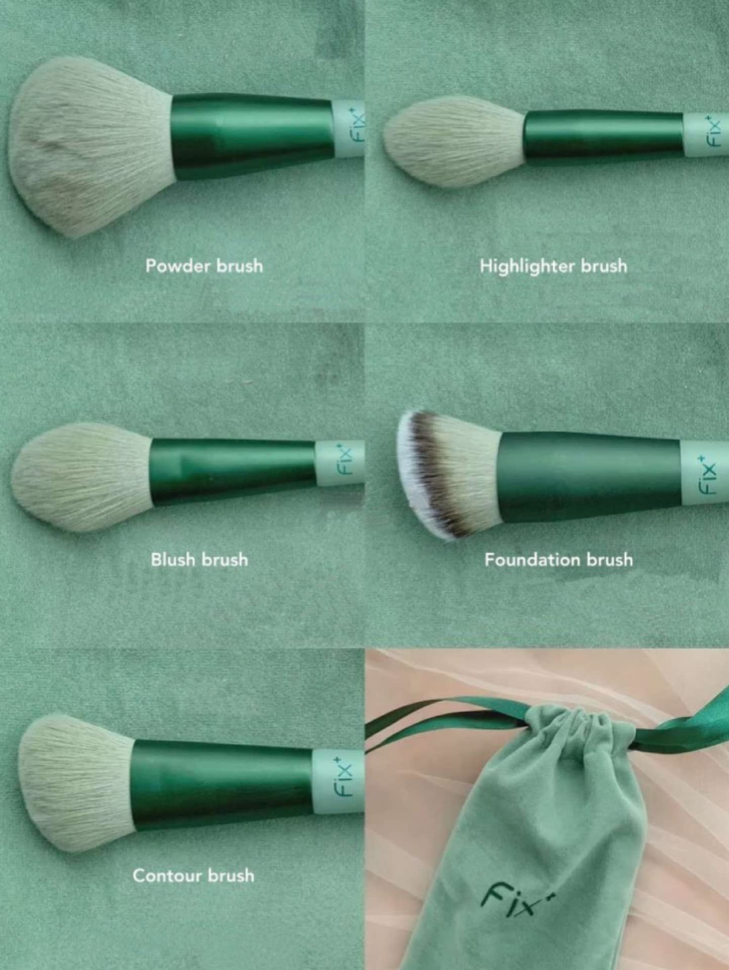 13-Piece Professional Makeup Brush Set with Soft Travel Pouch - Vegan & Cruelty-Free Cosmetic Brush Kit for Foundation, Blending, Eyeshadow (Green) - Perfect for Travel, Home & Professional Makeup Artists