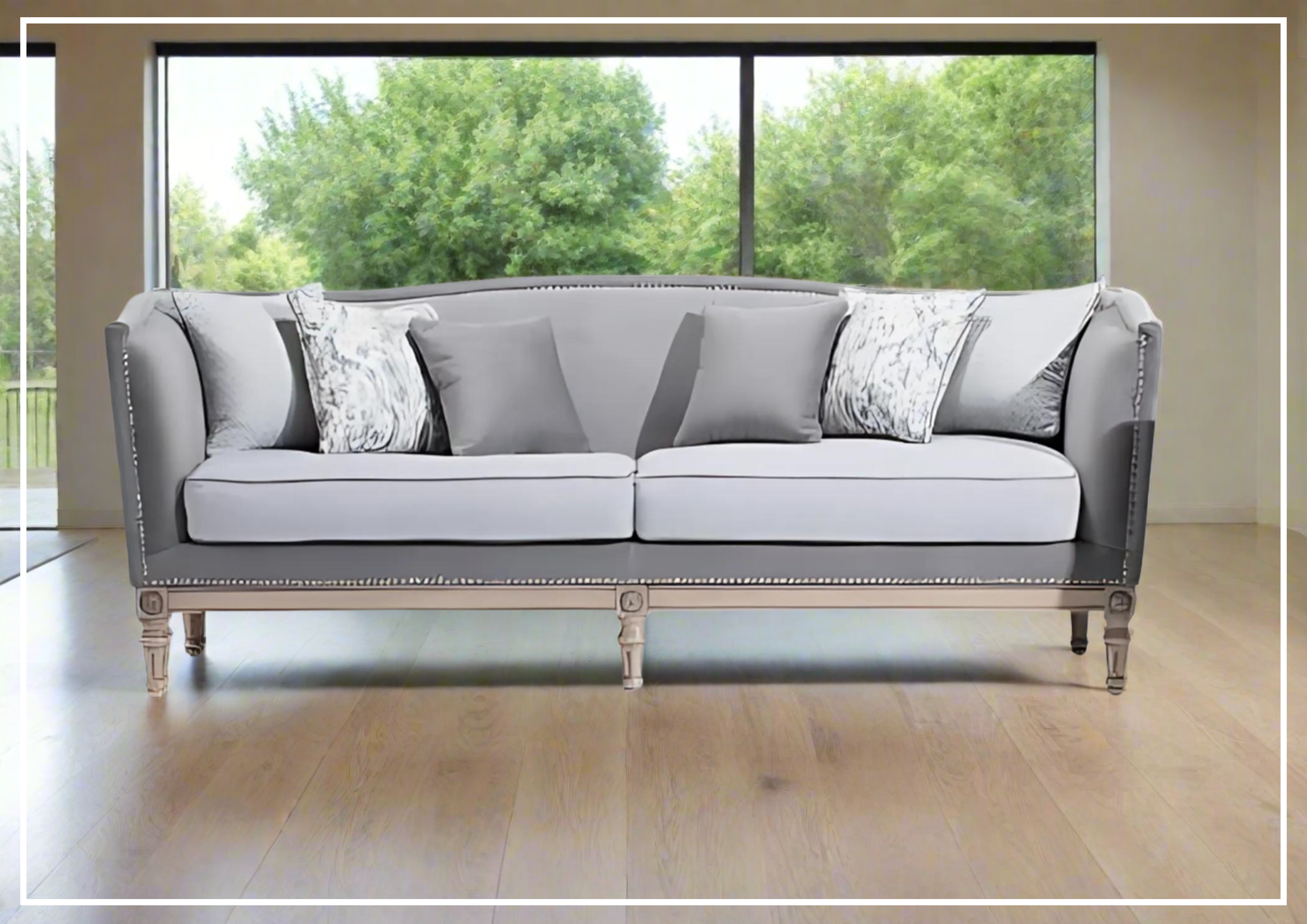 Klaussner Helios 3-Seater Sofa with Nailhead Trim - Modern Living Room Furniture for Home & Office Comfort