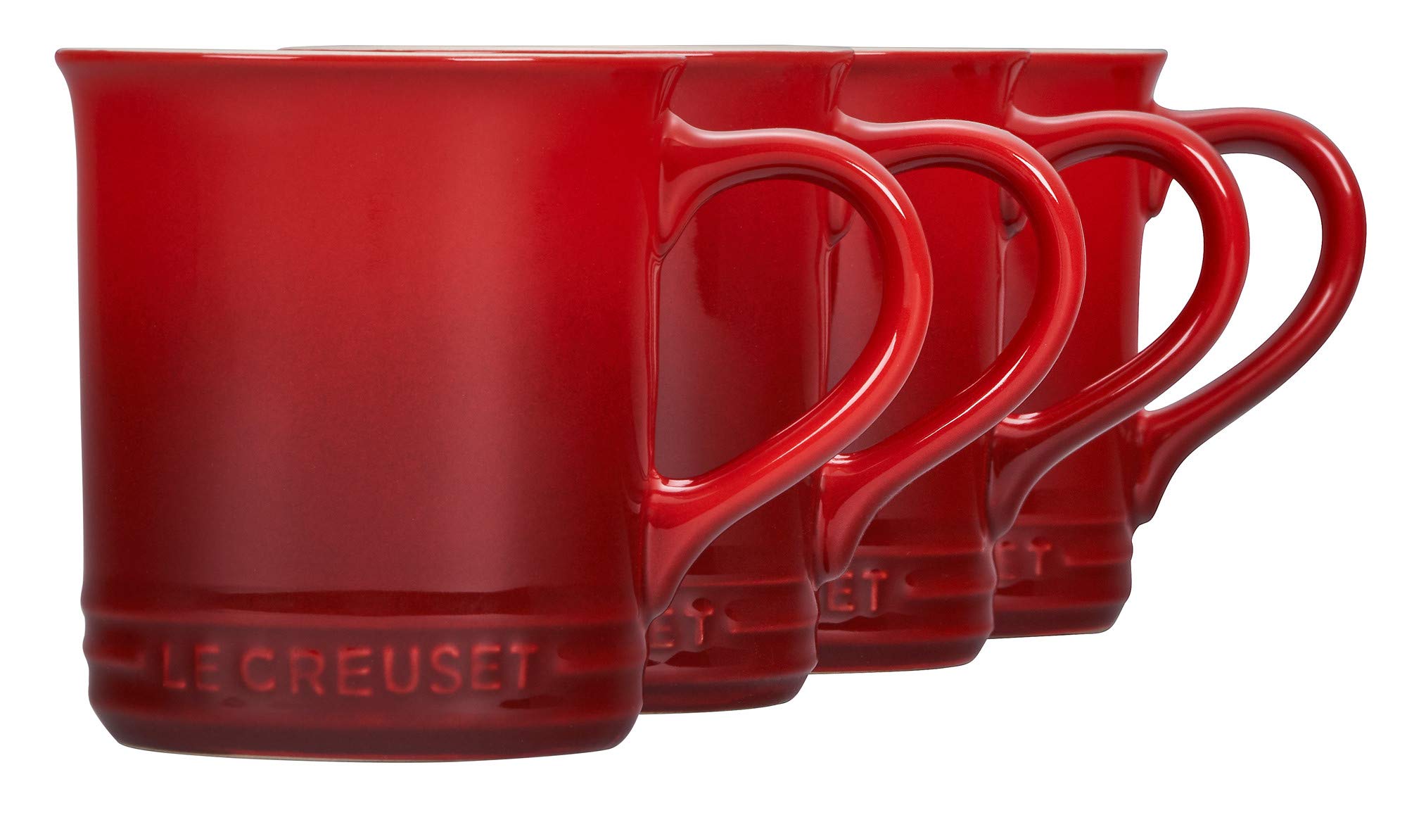 Le Creuset 14 oz Stoneware Mugs Set of 4 - Cerise Red - Durable Ceramic Coffee Cups for Home, Office & Gifts - Perfect for Hot Beverages, Tea & Cocoa
