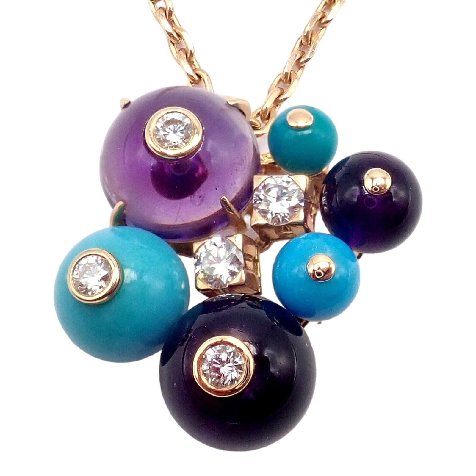 Authentic Cartier 18k Rose Gold Turquoise Diamond Delices De Goa Necklace - Luxury Jewelry for Women, Perfect for Weddings, Parties & Special Occasions