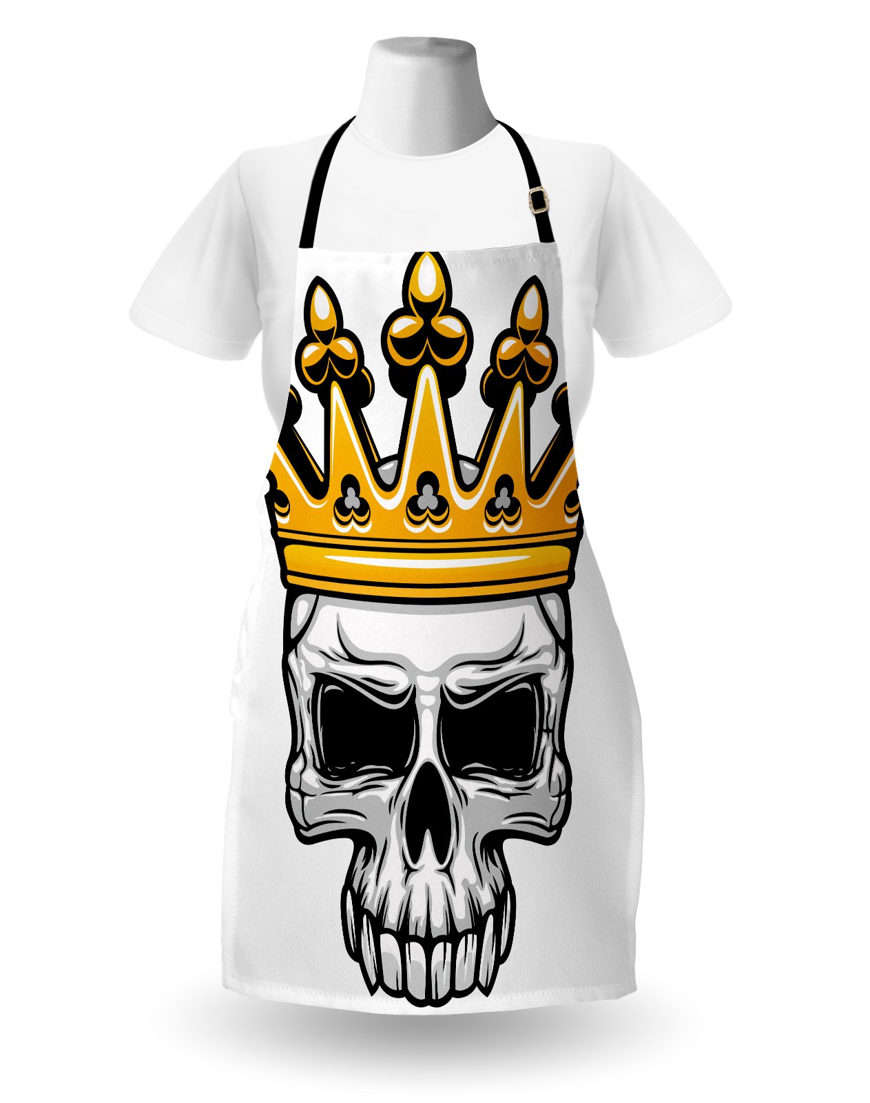 Ambesonne King Apron - Hand Drawn Crowned Skull with Tiara Design | Adjustable Unisex Kitchen Bib for Cooking, Baking, Gardening | Halloween Themed Orange & Grey Apron | Perfect for Halloween Parties, BBQ Events & Themed Cooking Shows