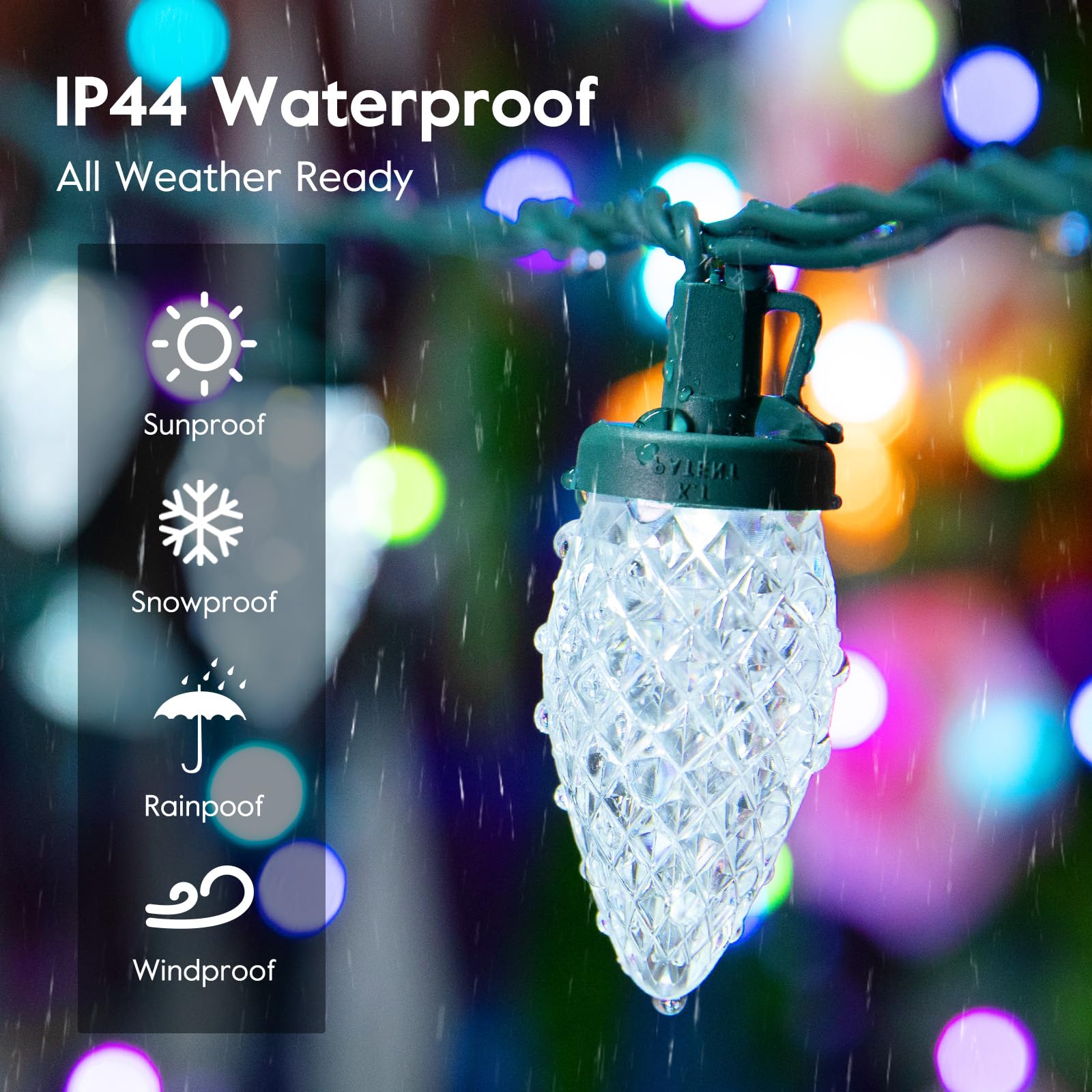 Brightown 33ft 50 LED Waterproof Strawberry Christmas String Lights - C9 Plug-in Extendable Green Wire for Outdoor Indoor Patio Party Decorations (White) - Perfect for Holiday, Wedding, Garden & Home Decoration