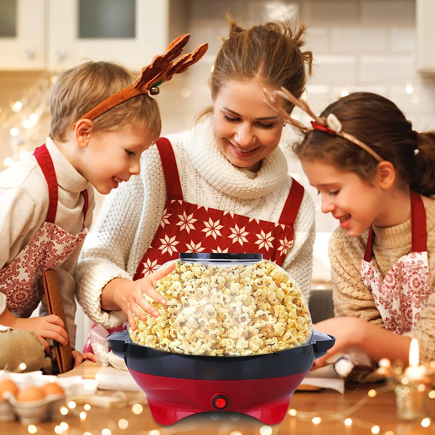 TLGREEN 6 Quart Electric Popcorn Maker Machine - Hot Oil Popcorn Popper with Nonstick Plate, Stirring Rod & Serving Bowl Lid (Makes 24 Cups) - Perfect for Movie Nights, Parties, Carnivals & Home Theater Snacks