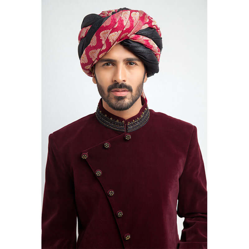 Elegant Deep Maroon Velvet Sherwani for Men | Slim Fit Indian Wedding Suit | Perfect for Grooms, Festivals & Special Occasions